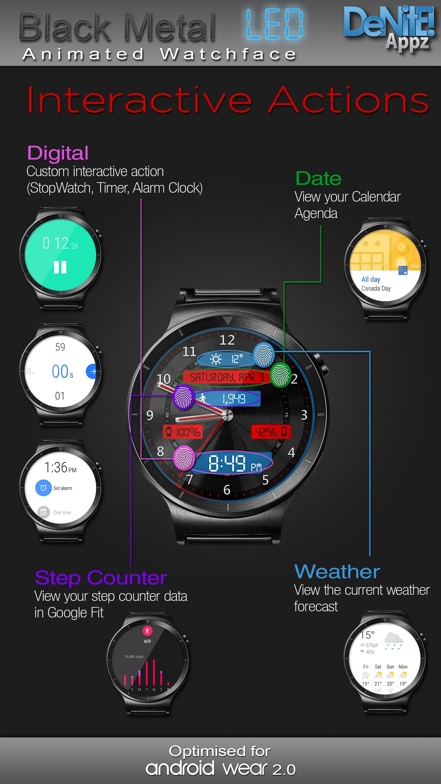 Black Metal LED HD Watch Face | Indus Appstore | Screenshot