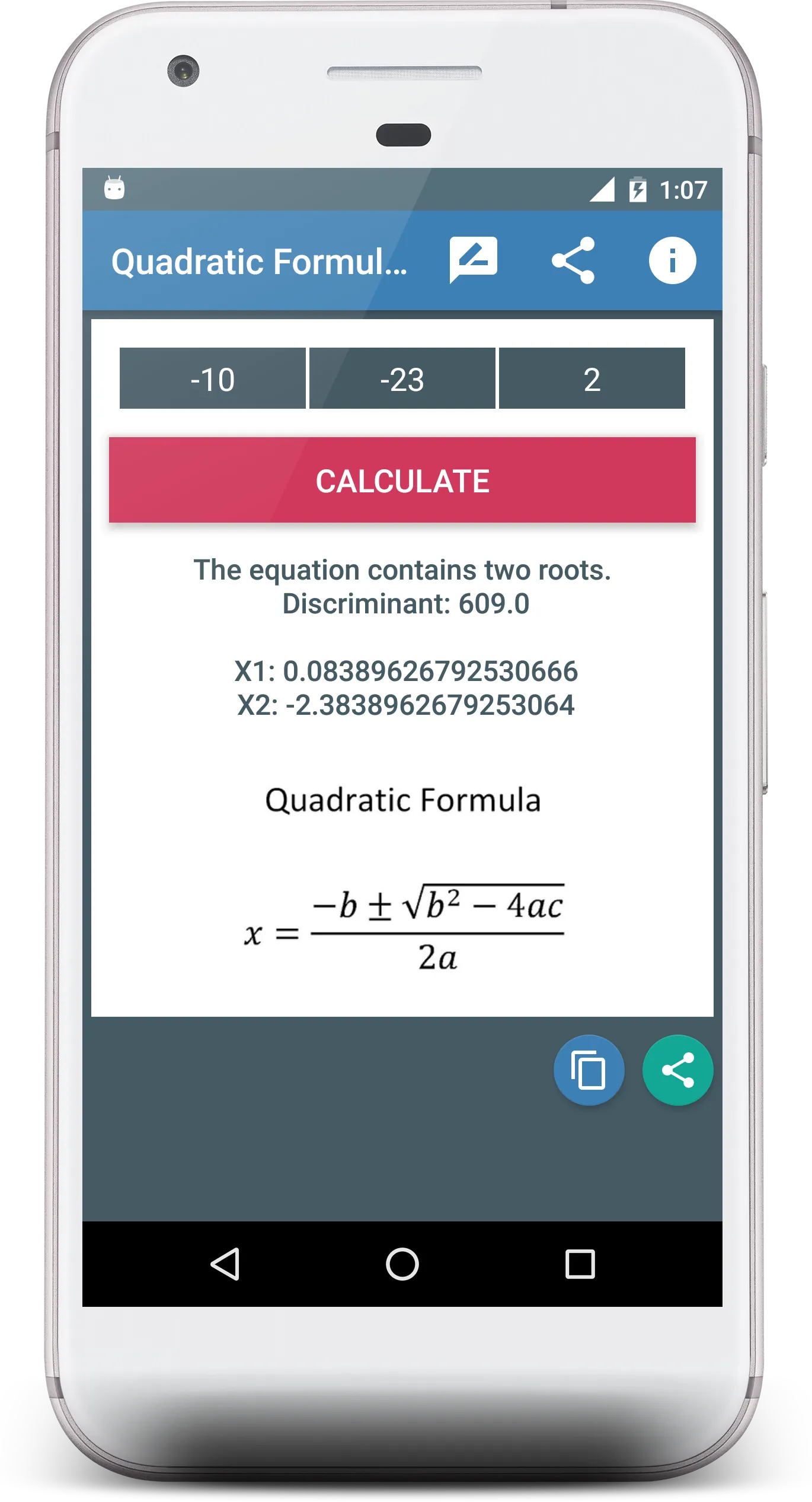 Quadratic Formula Calculator | Indus Appstore | Screenshot