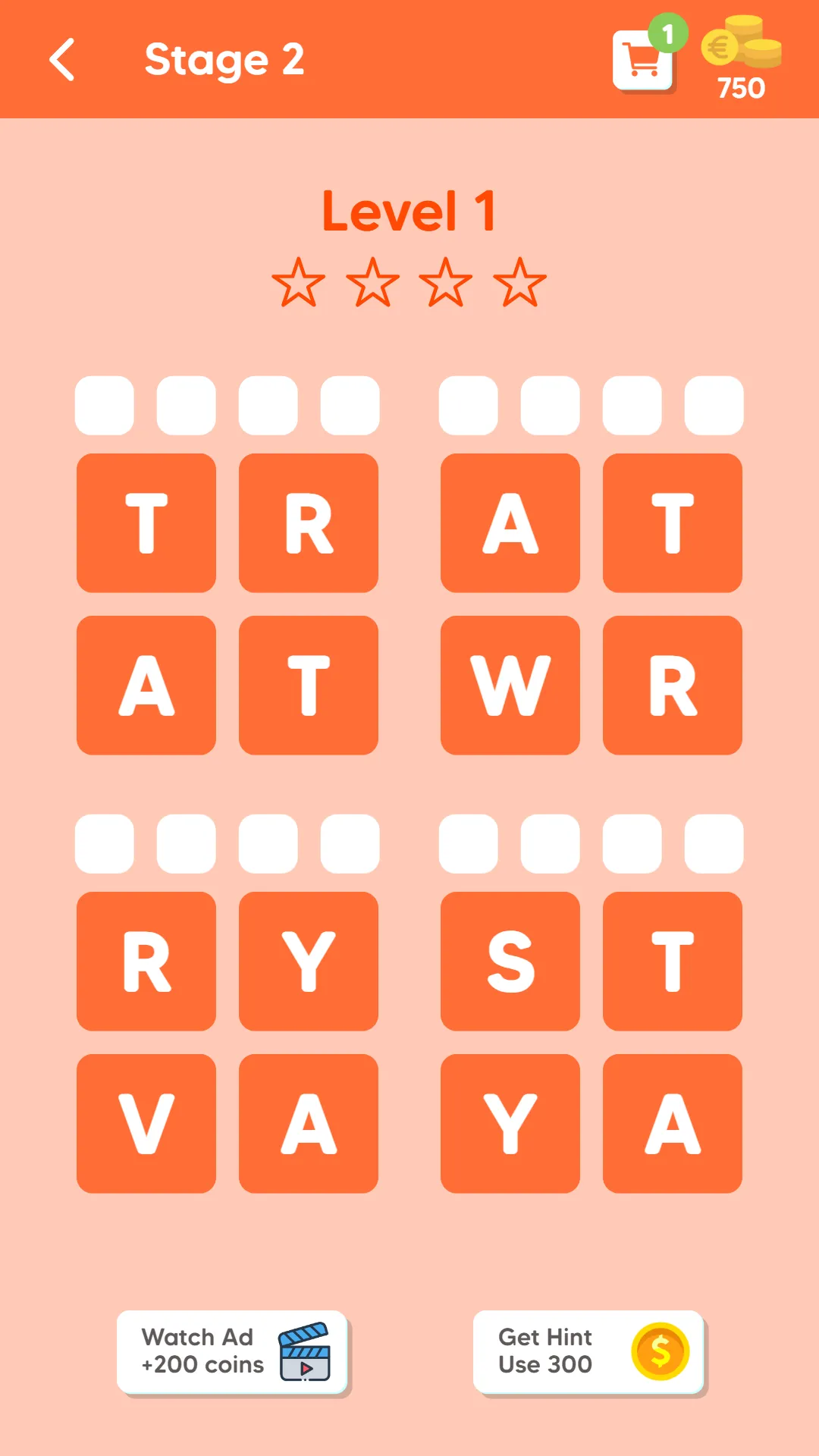 Brainy four: Four letter words | Indus Appstore | Screenshot