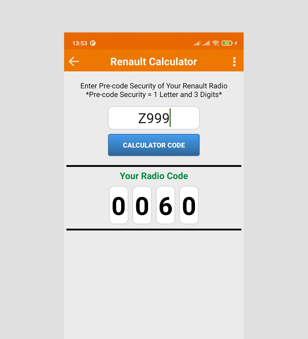 Radio Precode Calculator For R | Indus Appstore | Screenshot