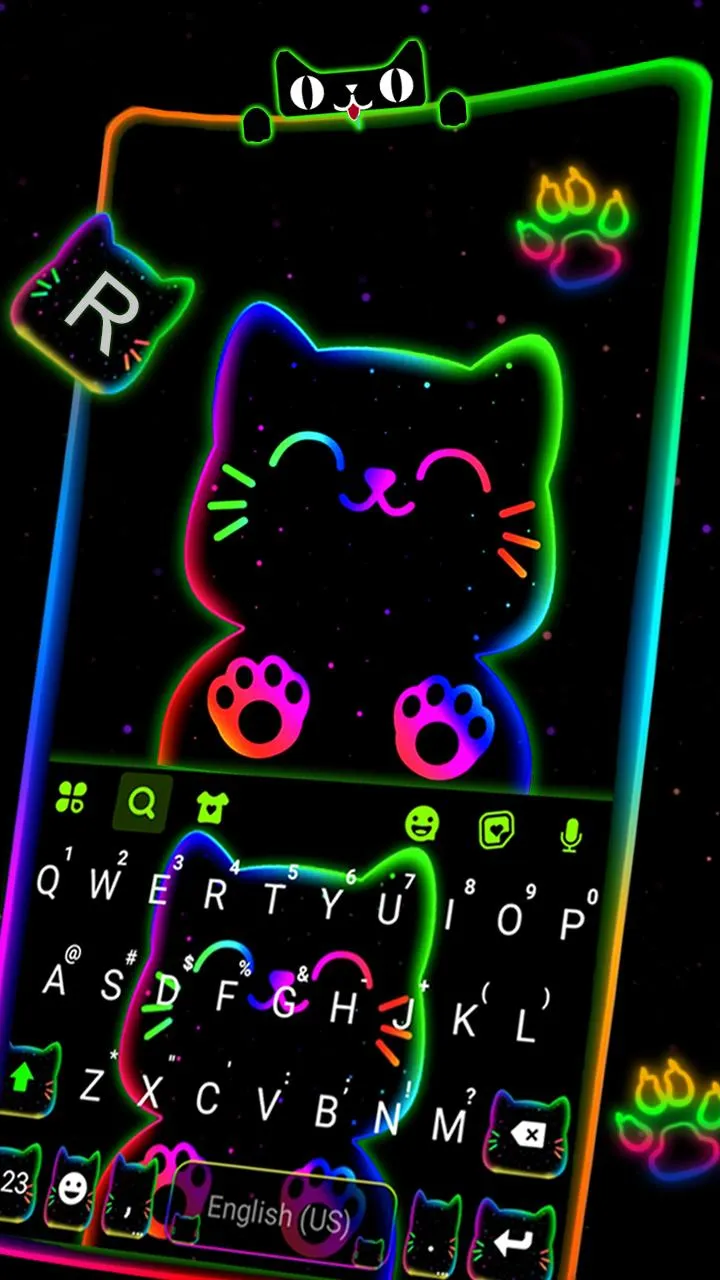 Neon Rainbow Cat Keyboard Them | Indus Appstore | Screenshot