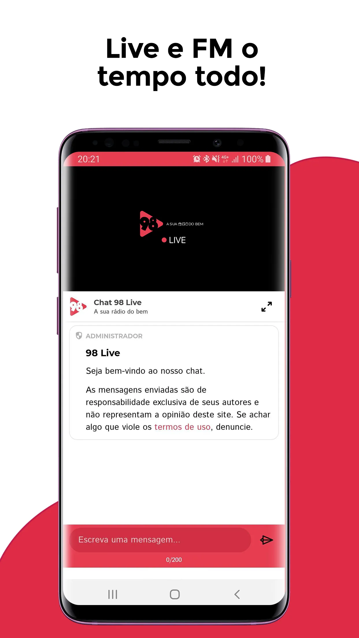 98 Live, a sua rádio do bem! | Indus Appstore | Screenshot