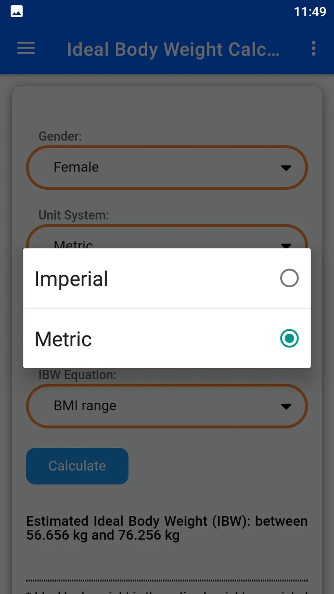 Ideal Body Weight Calculator | Indus Appstore | Screenshot