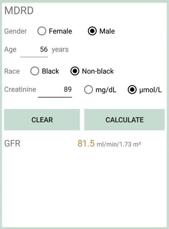 eGFR Calculator | Indus Appstore | Screenshot