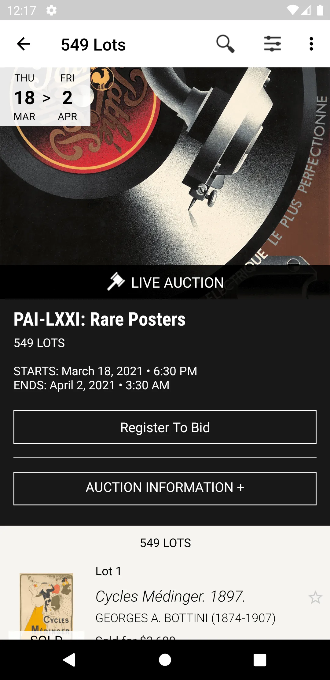 Poster Auctions International | Indus Appstore | Screenshot