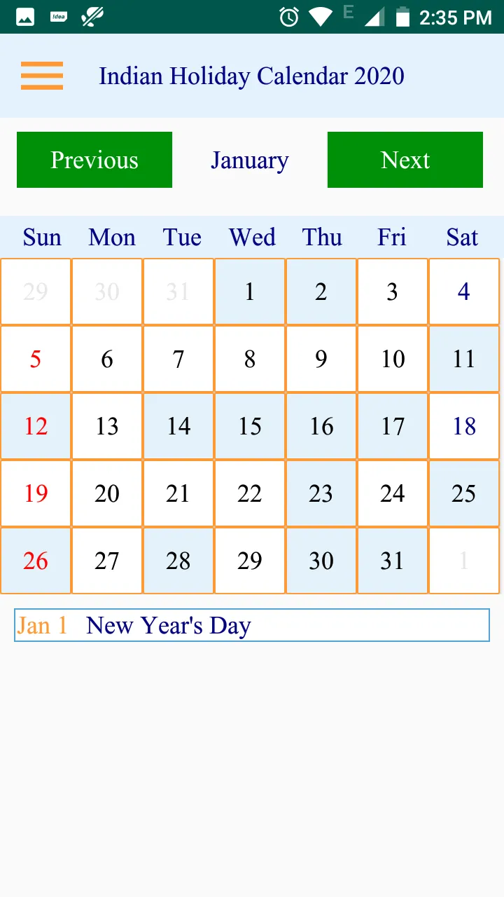 Indian Holiday Calendar 2020 | Indus Appstore | Screenshot