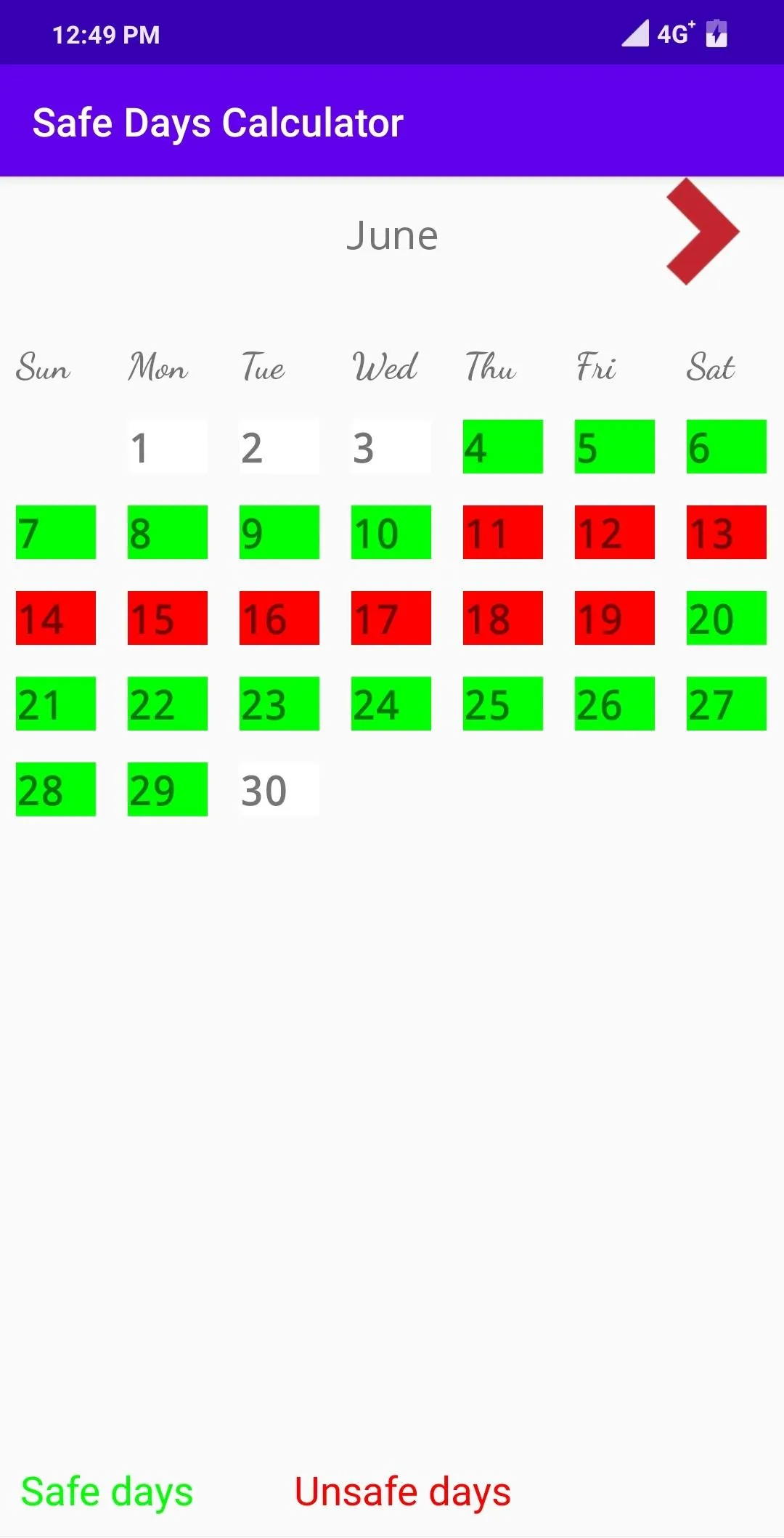 Safe Days Calculator | Indus Appstore | Screenshot