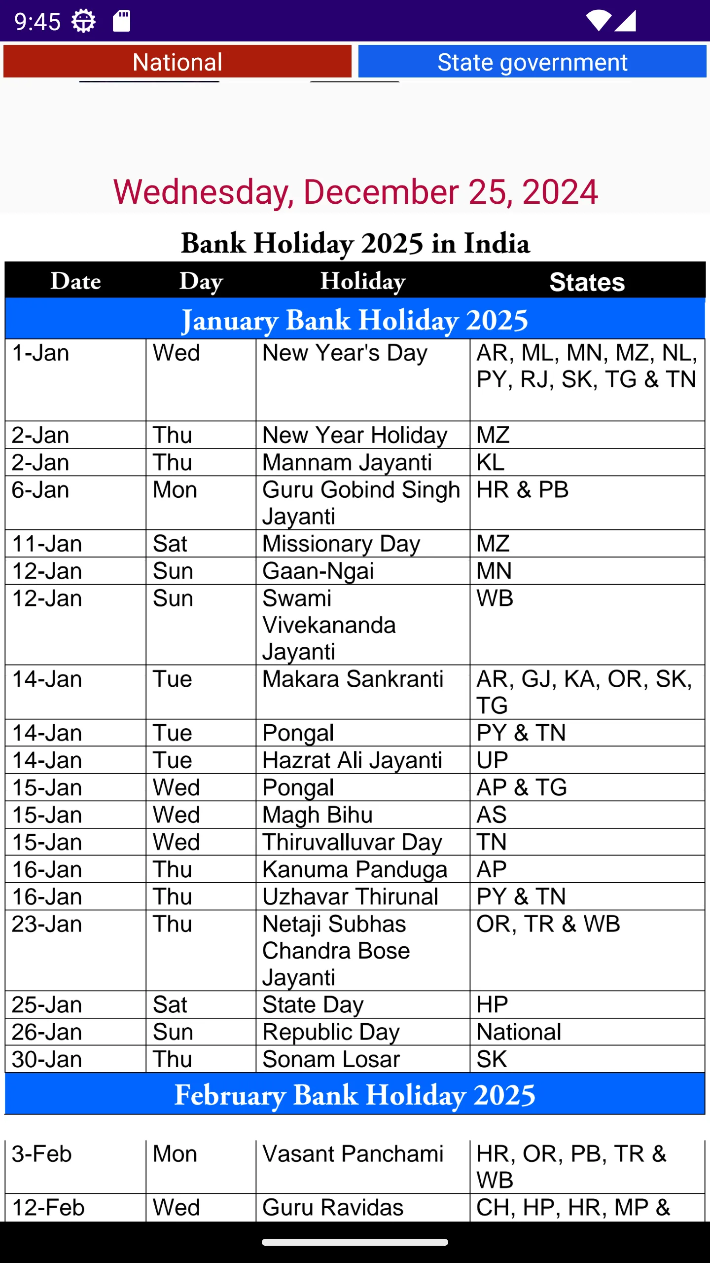 Bank Holiday Calendar 2025 | Indus Appstore | Screenshot