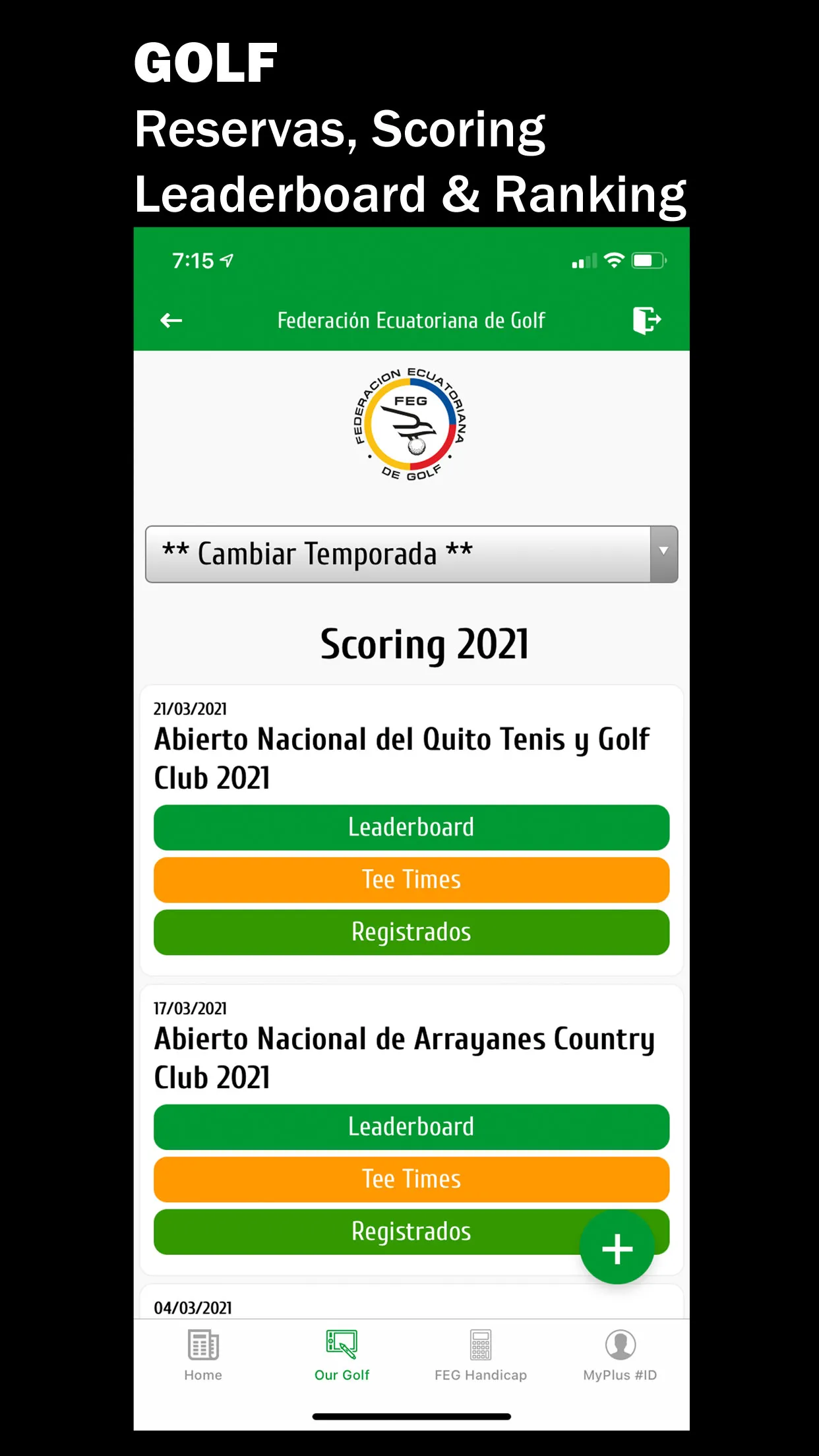 Ecuadorian Golf Federation | Indus Appstore | Screenshot