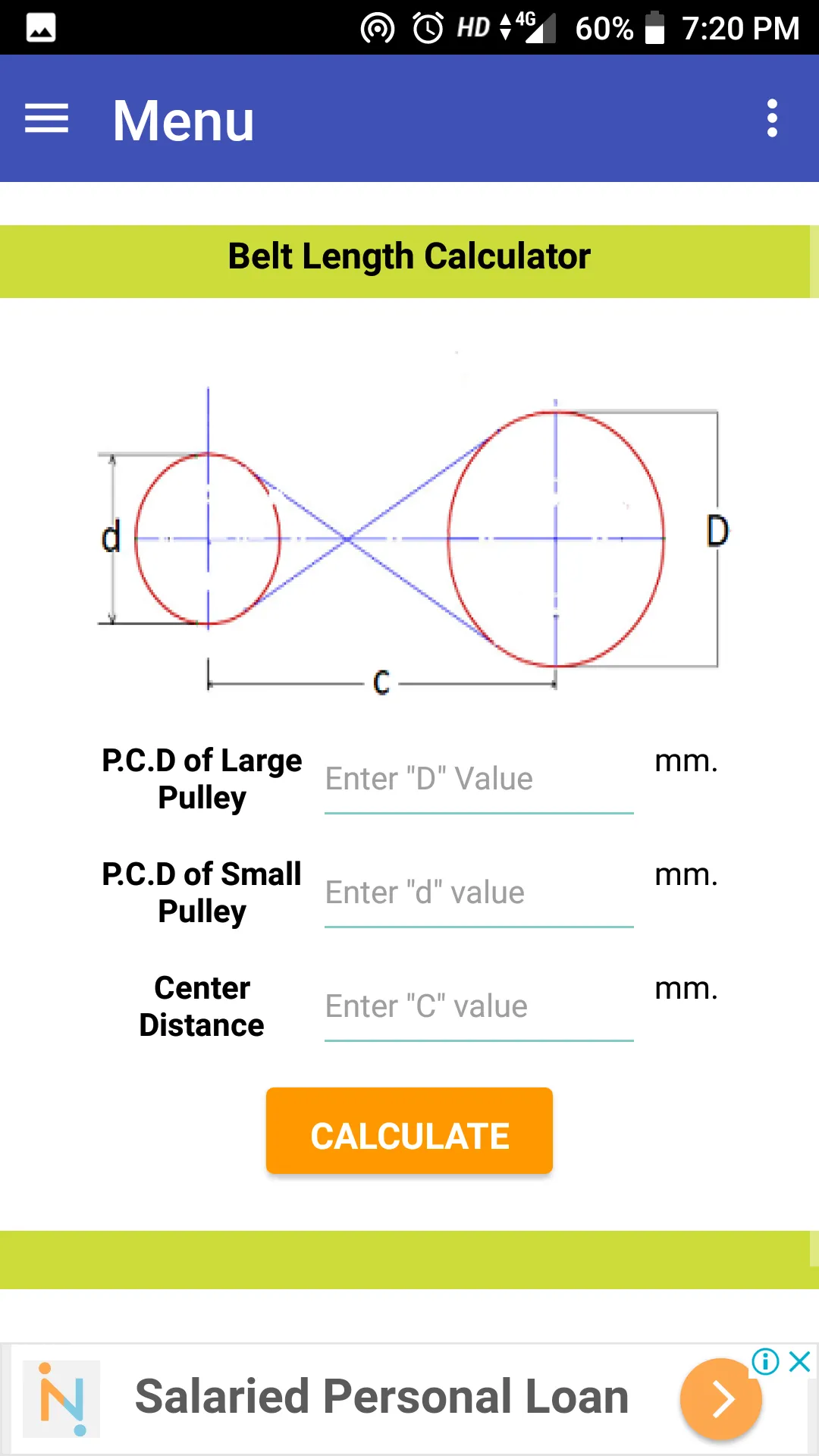 Belt length Calculator | Indus Appstore | Screenshot