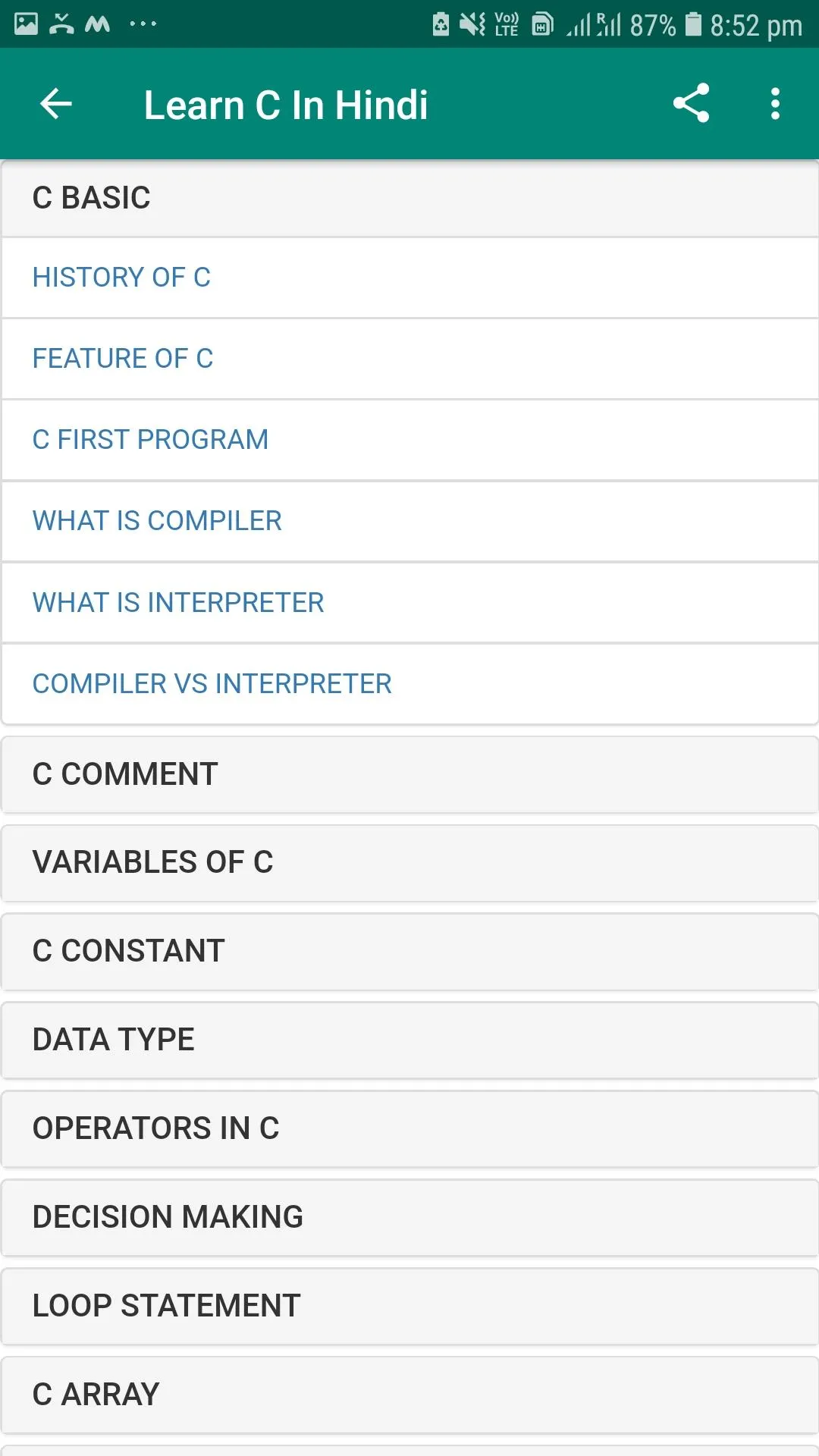 Learn C In Hindi | Indus Appstore | Screenshot