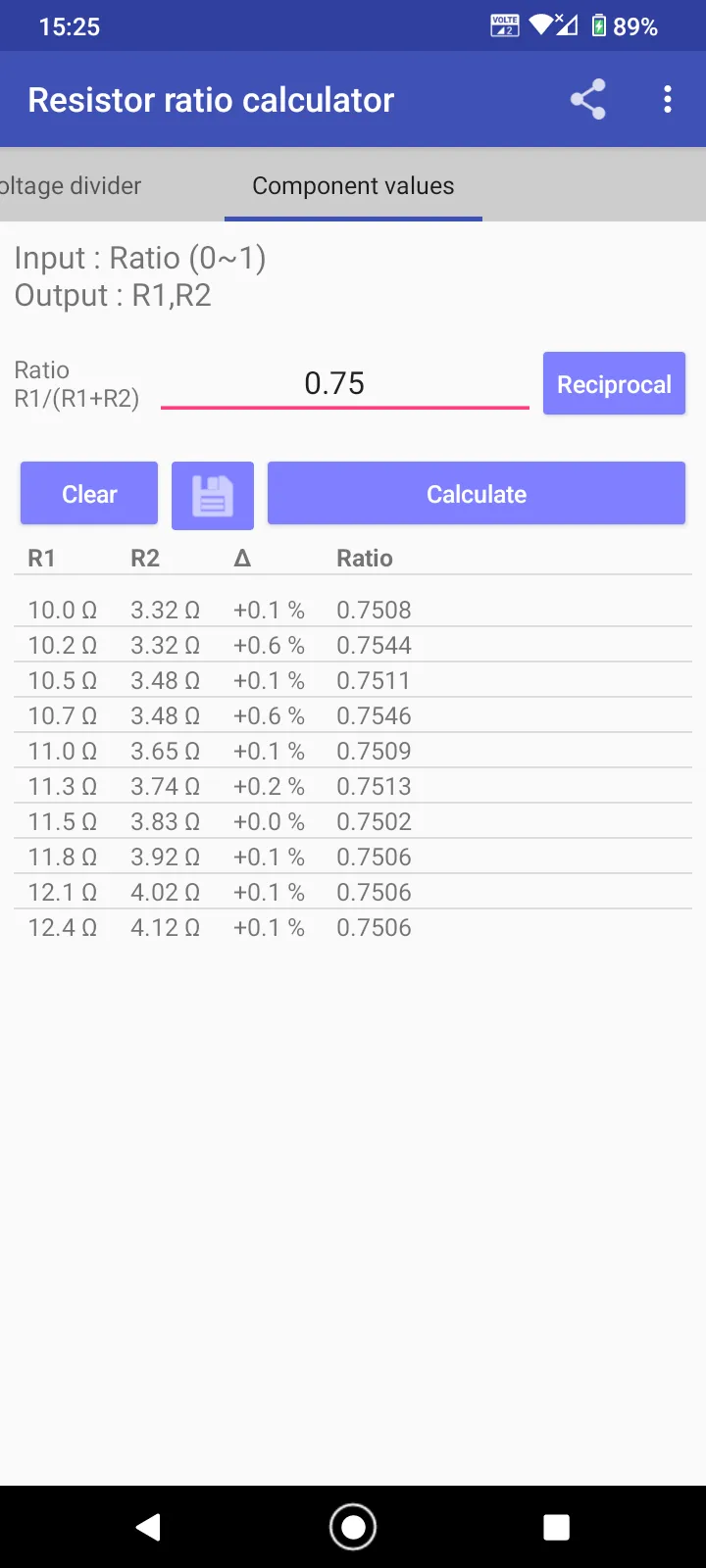 Resistor ratio calculator | Indus Appstore | Screenshot