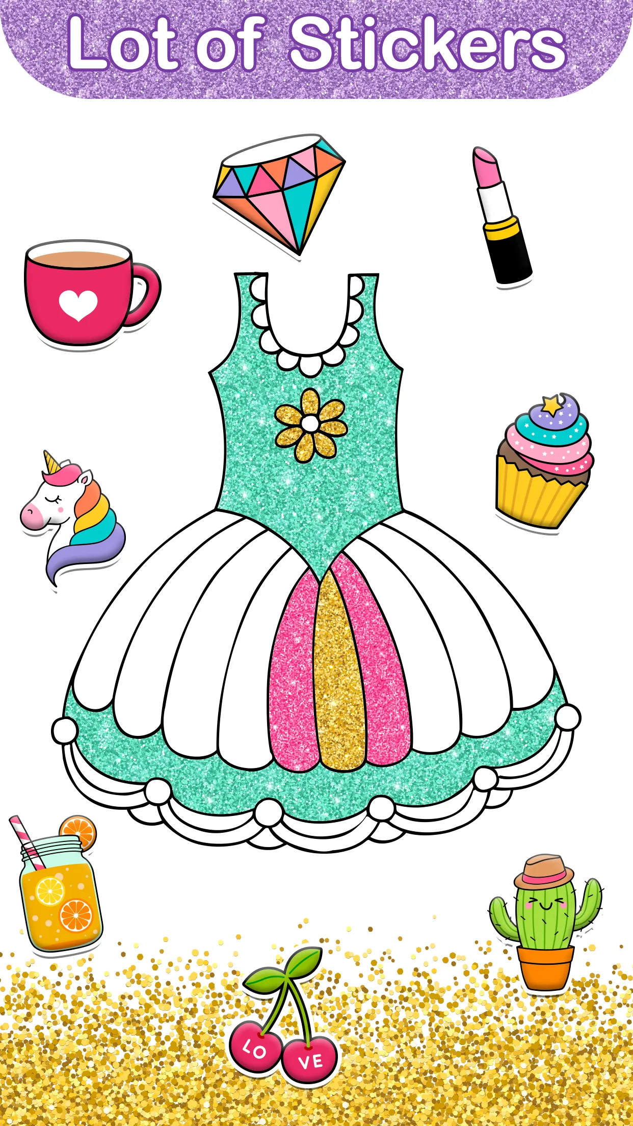 Glitter Coloring Book: Dresses | Indus Appstore | Screenshot