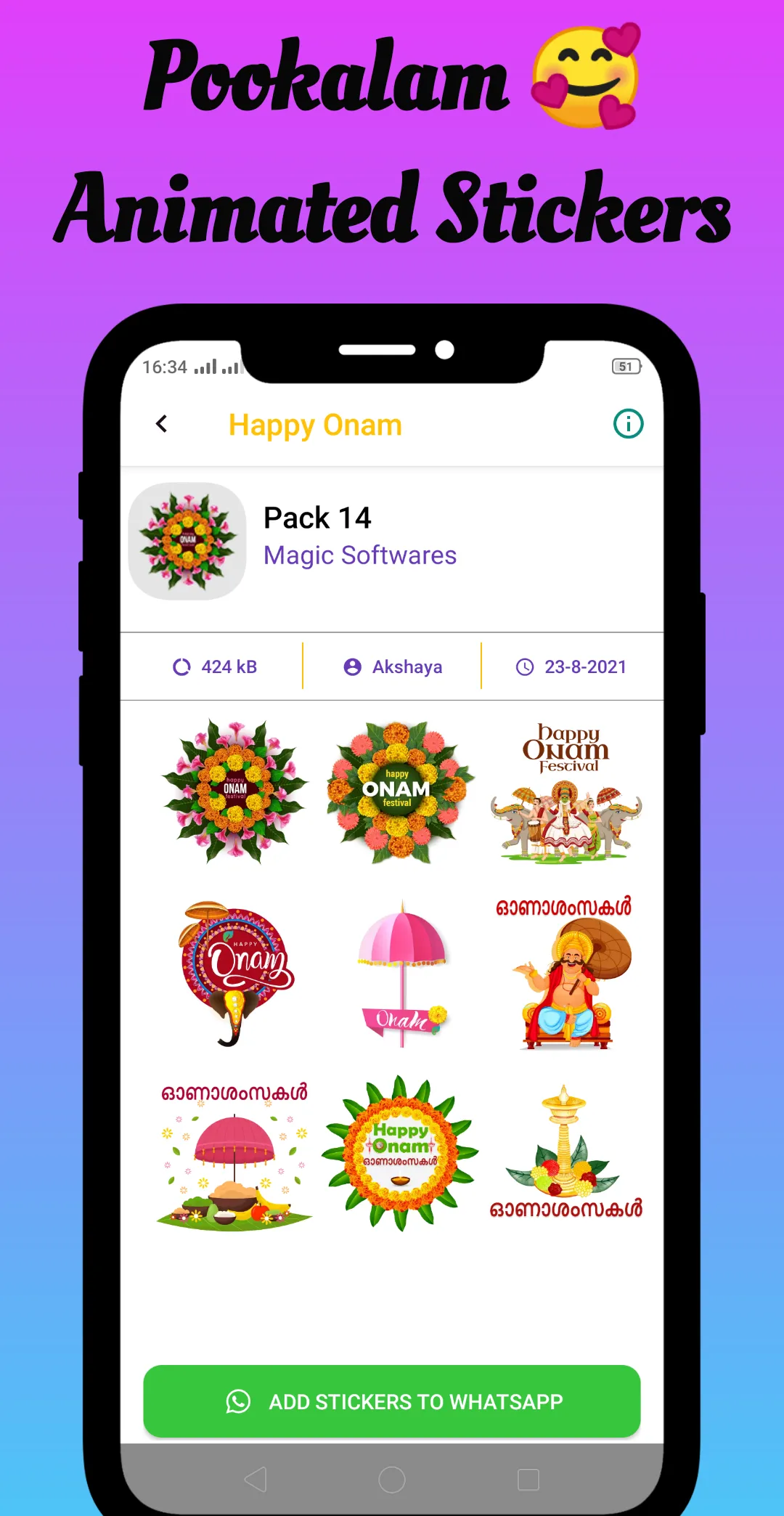 Happy Onam - Animated Stickers | Indus Appstore | Screenshot