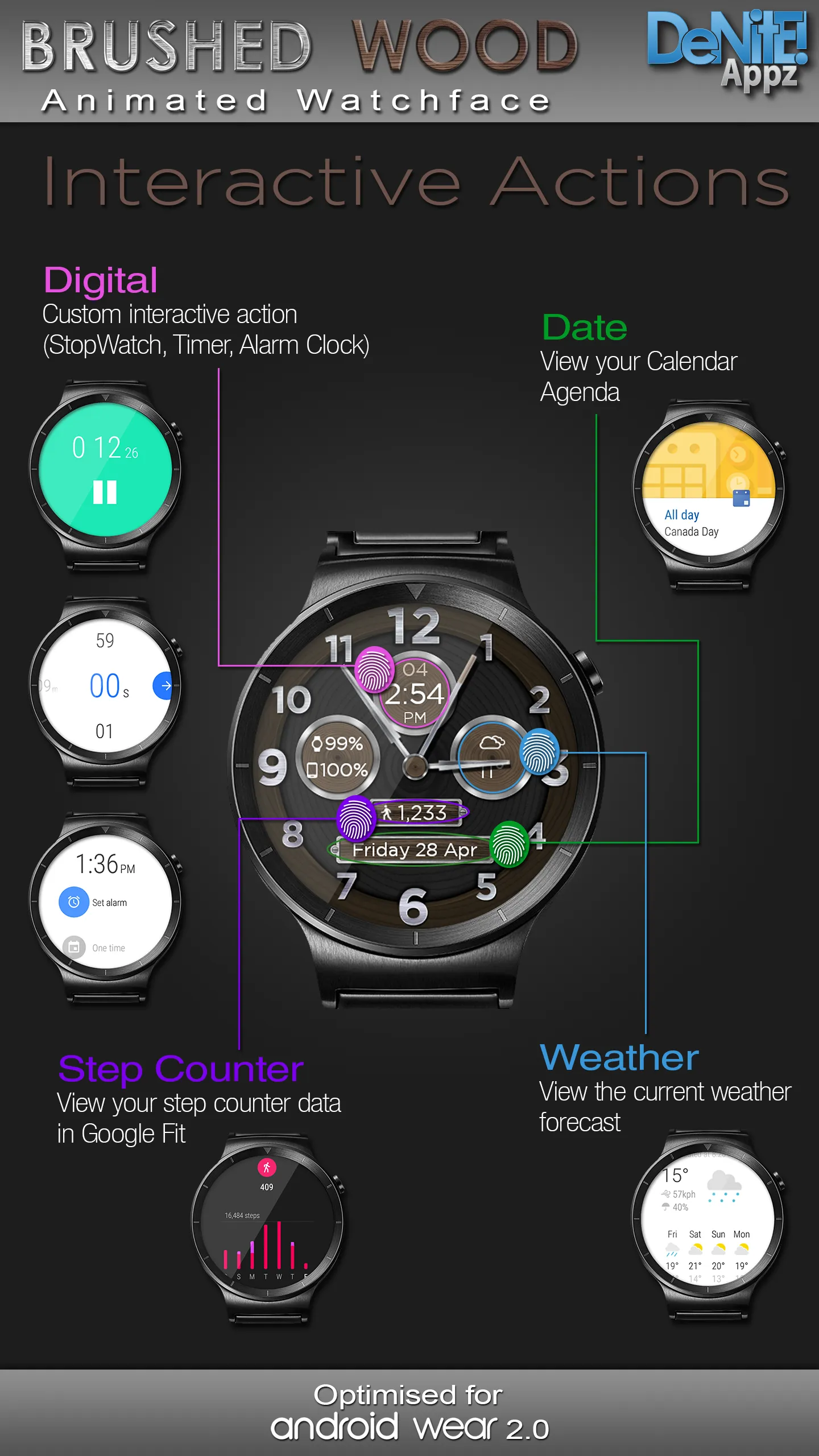 Brushed Wood HD Watch Face | Indus Appstore | Screenshot