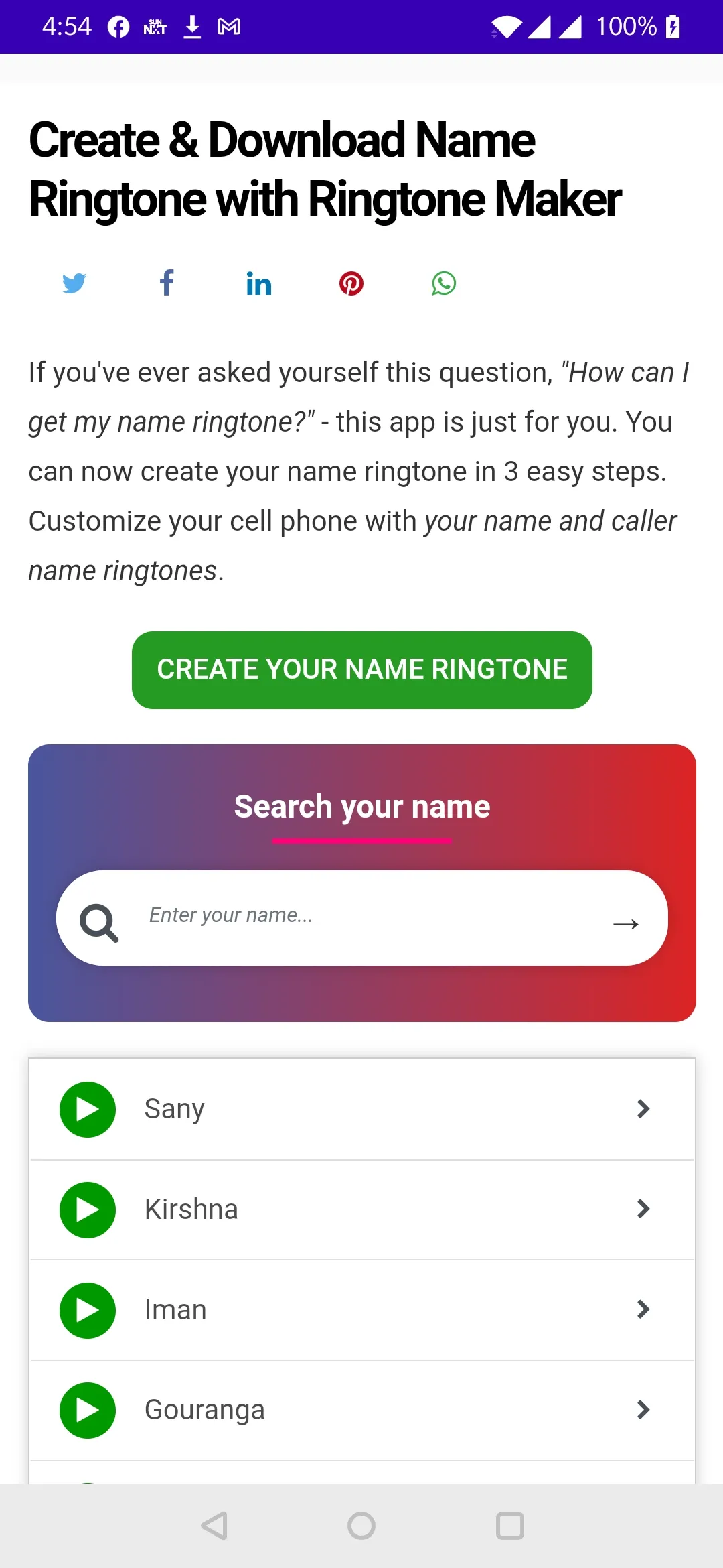 Name Ringtone Maker | Indus Appstore | Screenshot