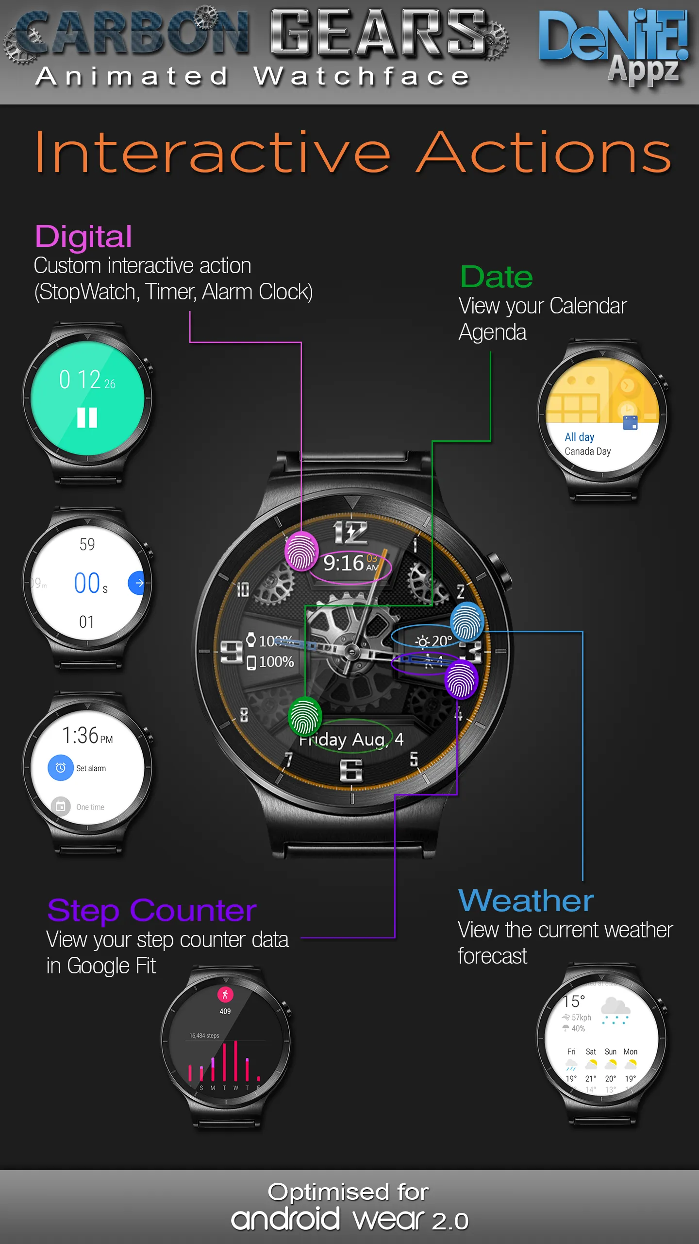 Carbon Gears HD Watch Face | Indus Appstore | Screenshot