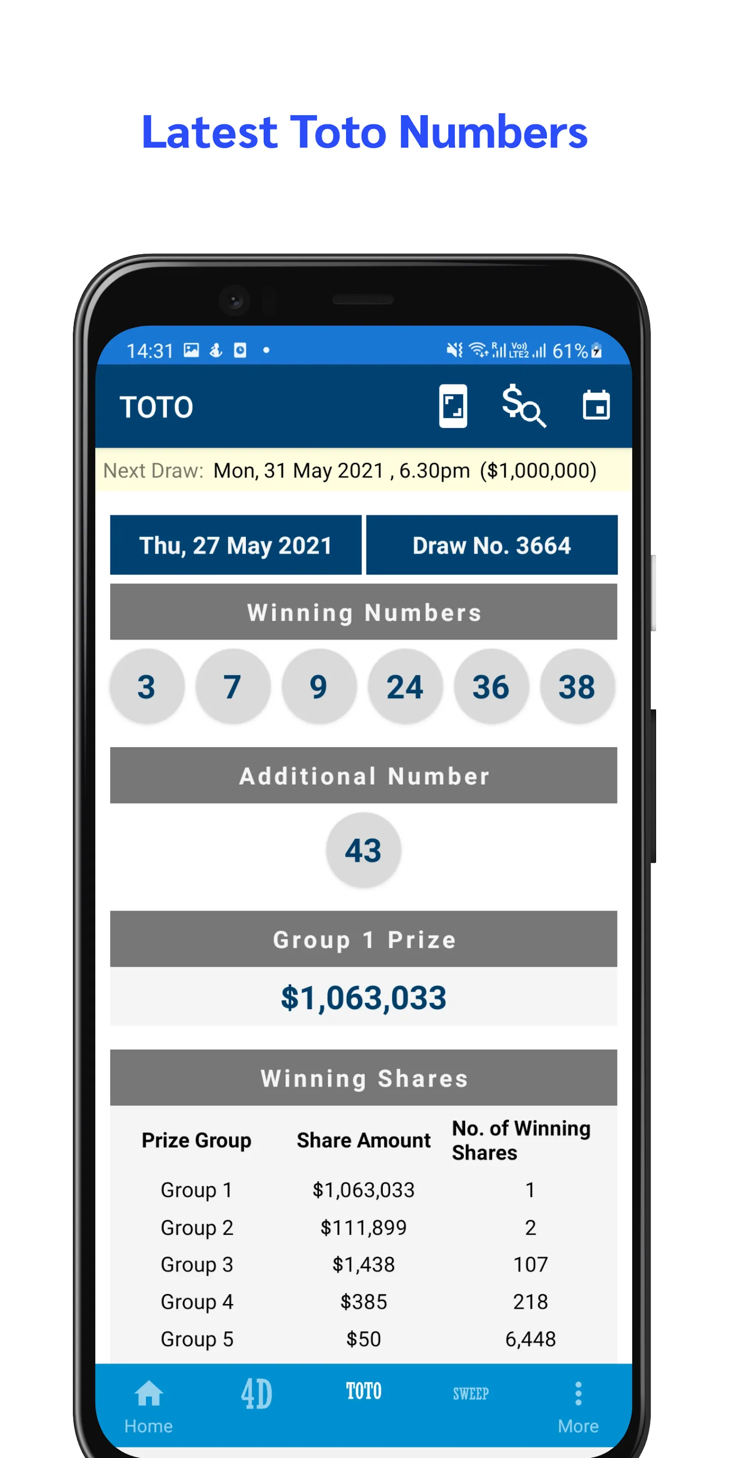 SG Live Pool 4D, Toto & Sweep | Indus Appstore | Screenshot