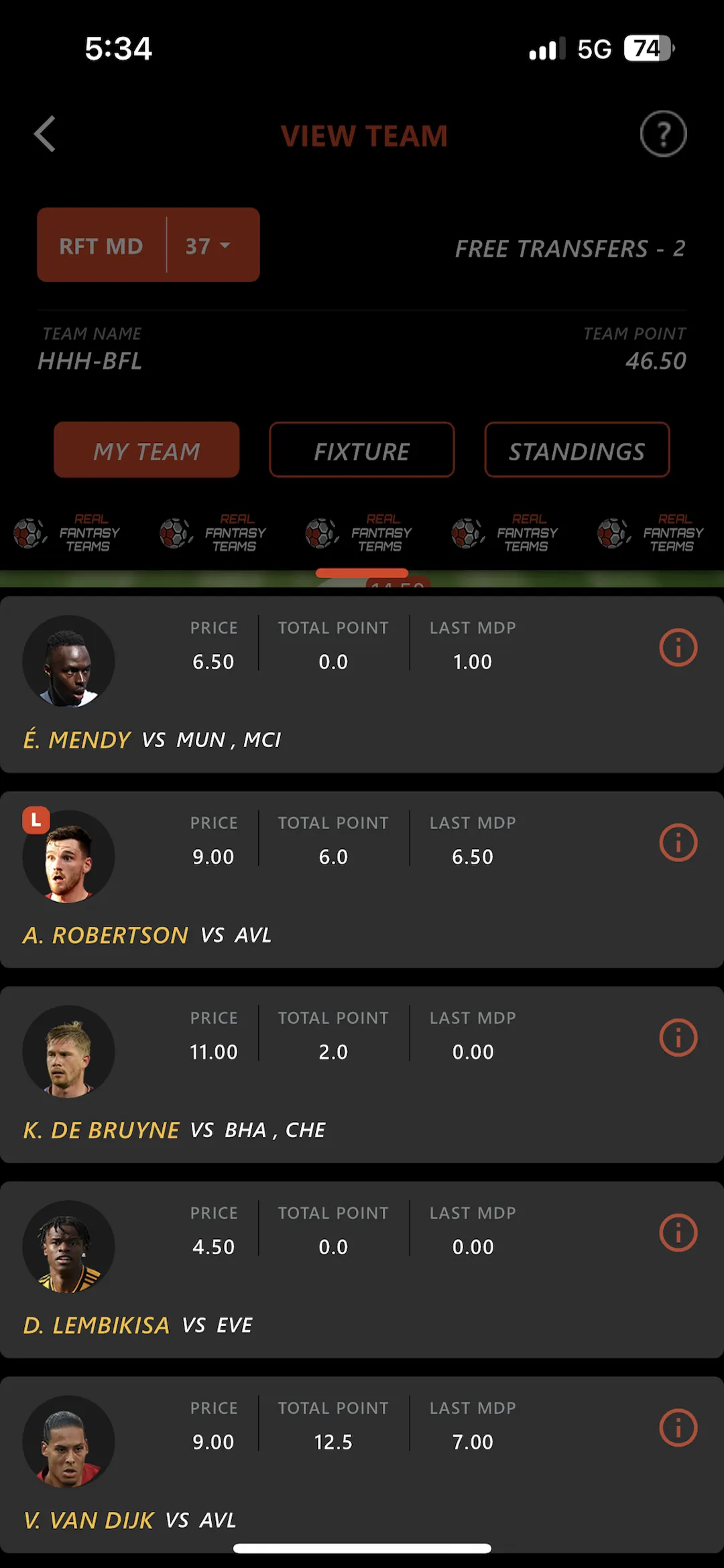 Real Fantasy Teams | Indus Appstore | Screenshot