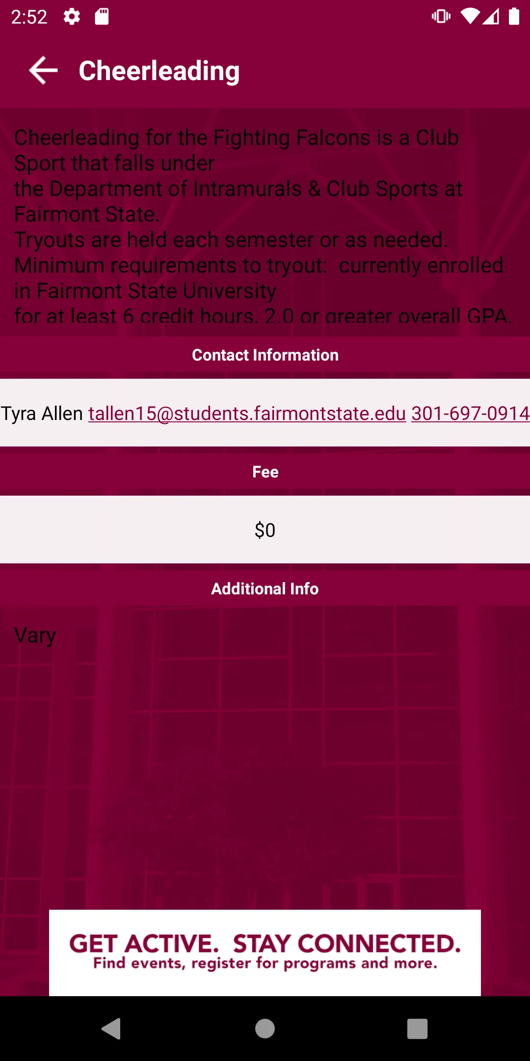 Fairmont State Falcon Center | Indus Appstore | Screenshot