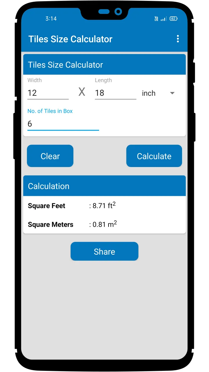 Tiles Work Per Box Calculation | Indus Appstore | Screenshot