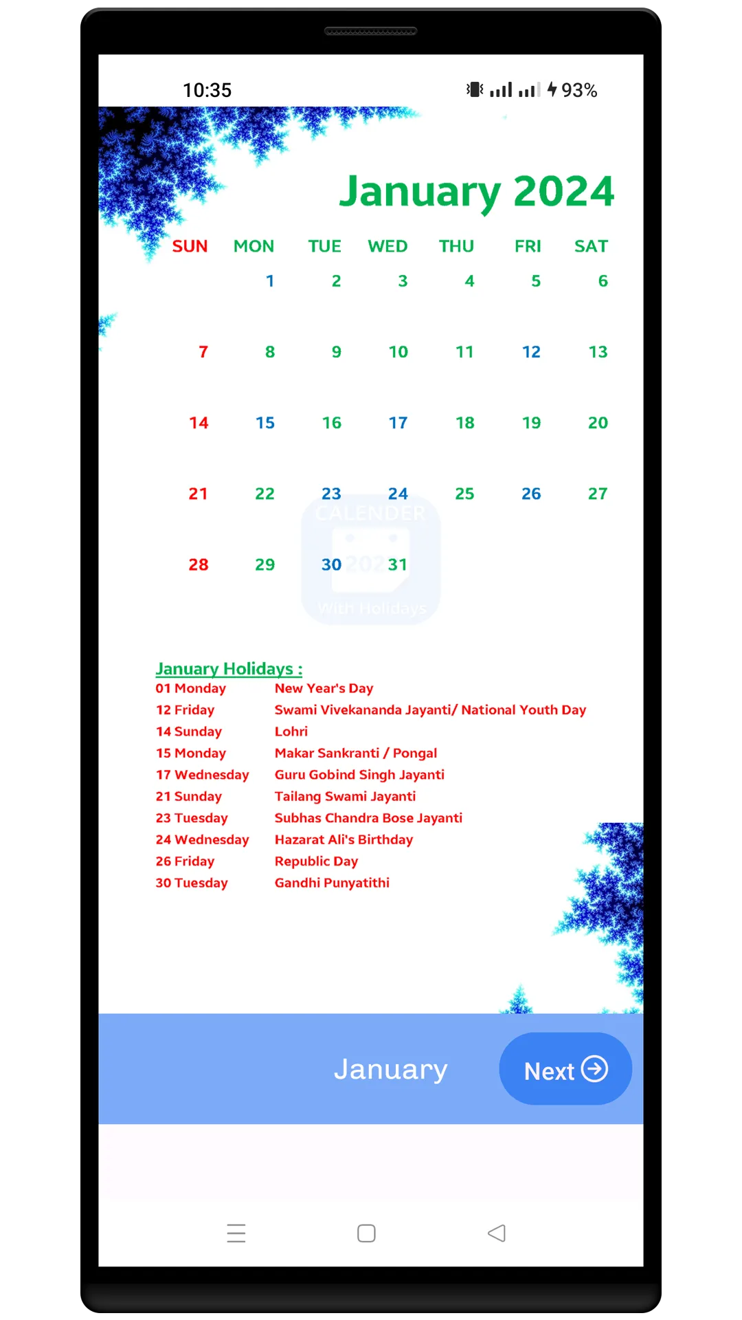 Calendar 2024 & Holidays | Indus Appstore | Screenshot