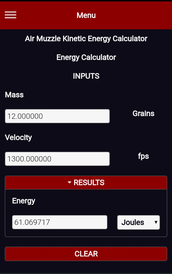 Air Muzzle Kinetic Energy Calc | Indus Appstore | Screenshot