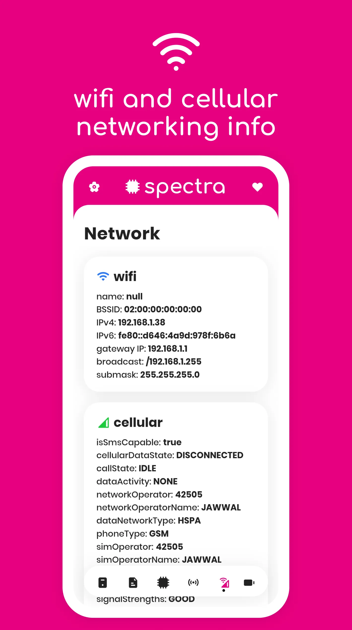 Spectra: device info | Indus Appstore | Screenshot