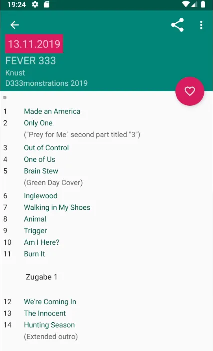 Concert Setlists | Indus Appstore | Screenshot