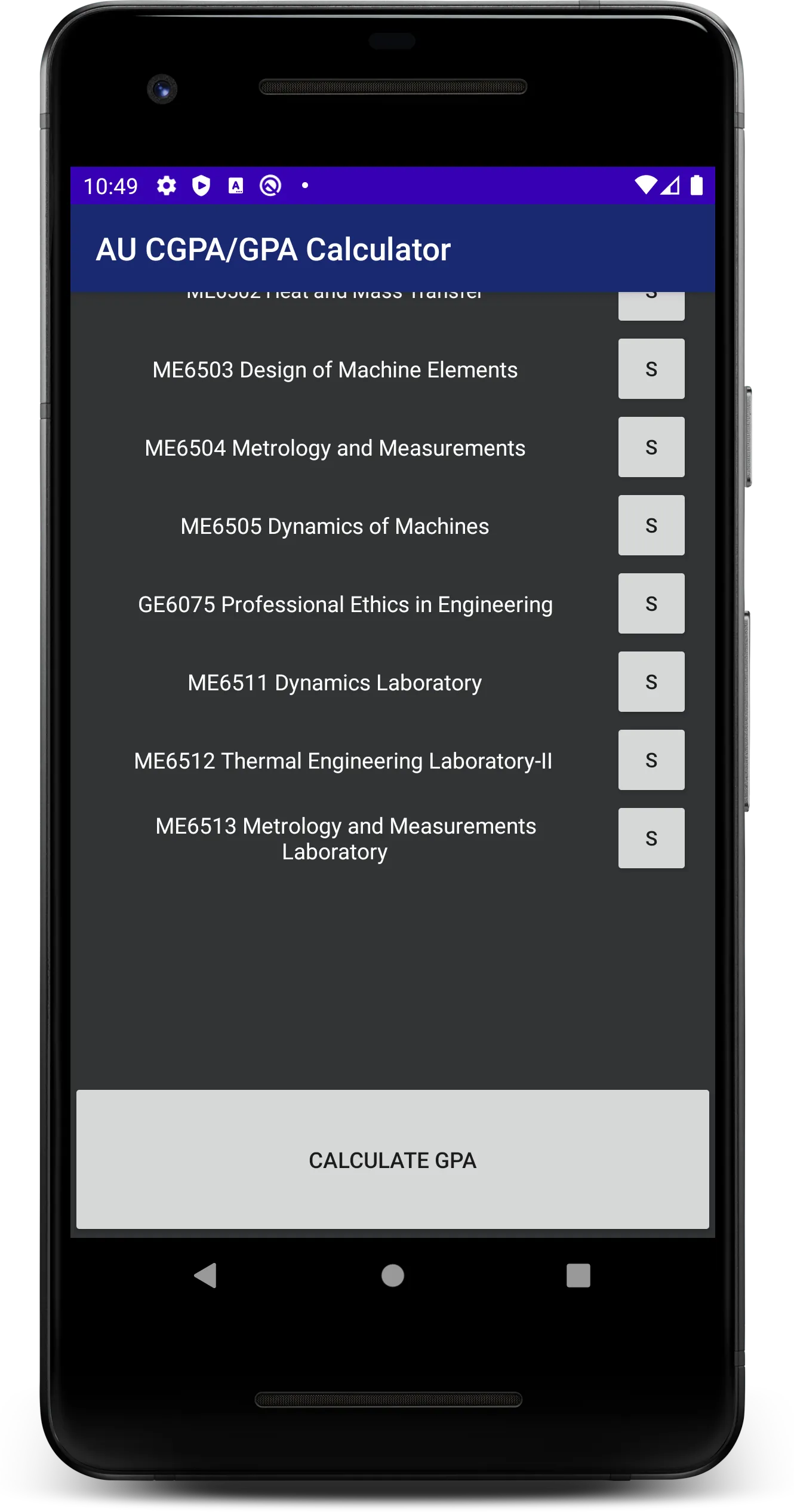 AU CGPA/GPA Calculator | Indus Appstore | Screenshot