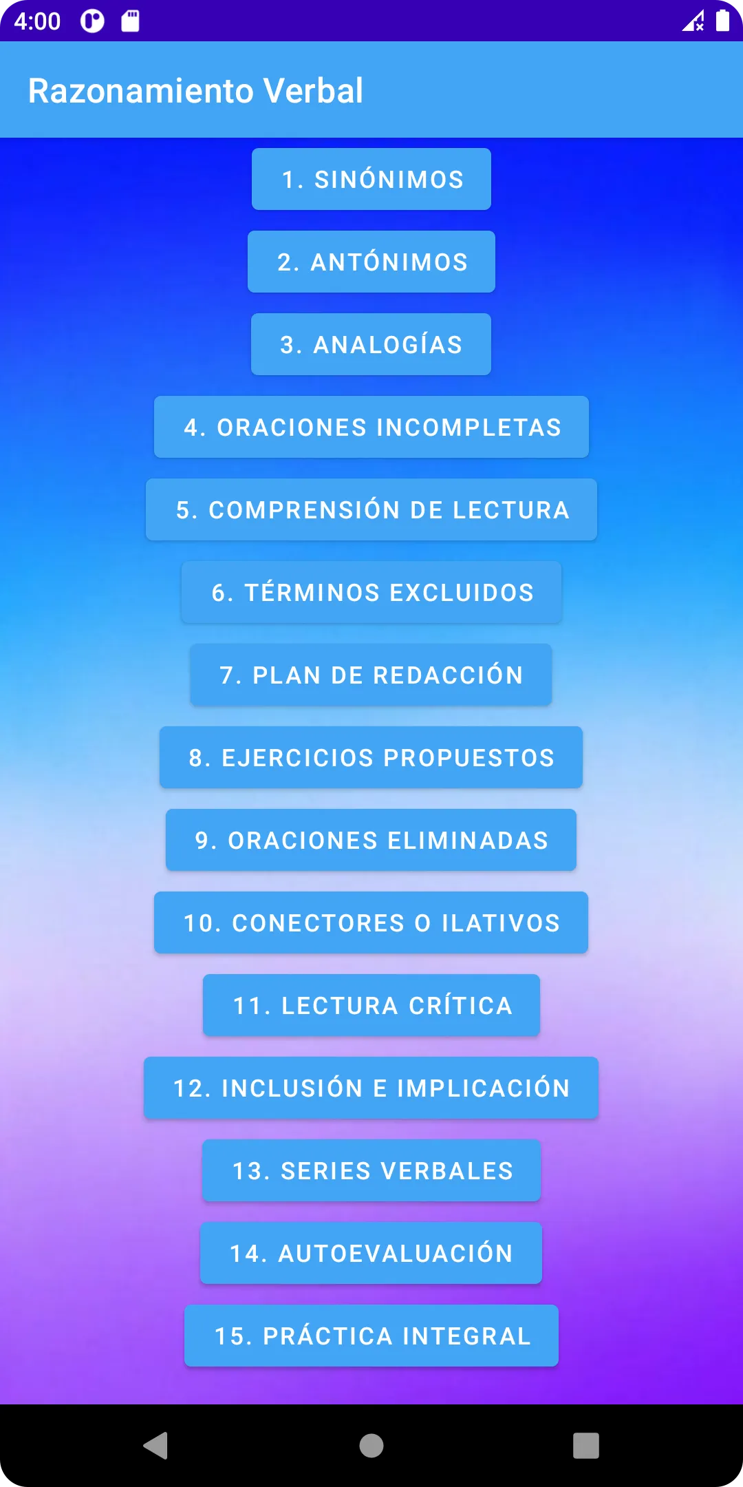 Razonamiento Verbal Pre | Indus Appstore | Screenshot