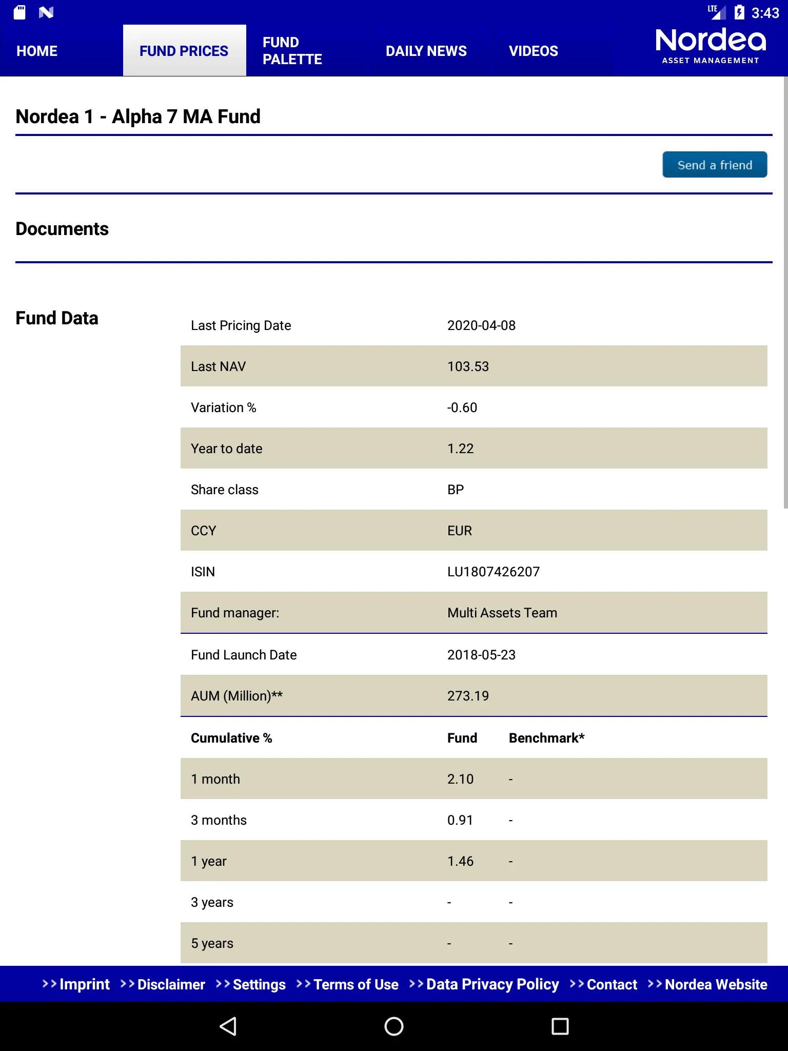 Nordea 1 Fund Tablet App | Indus Appstore | Screenshot