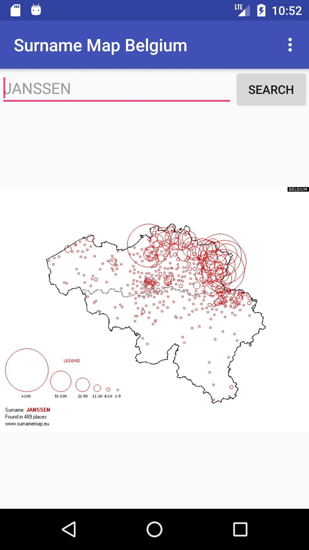 Surname Map Belgium | Indus Appstore | Screenshot