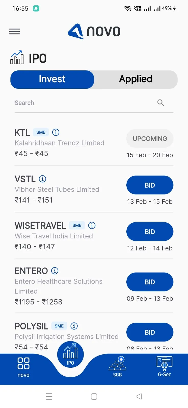 NOVO - IPO, SGB, MF, G-Sec | Indus Appstore | Screenshot