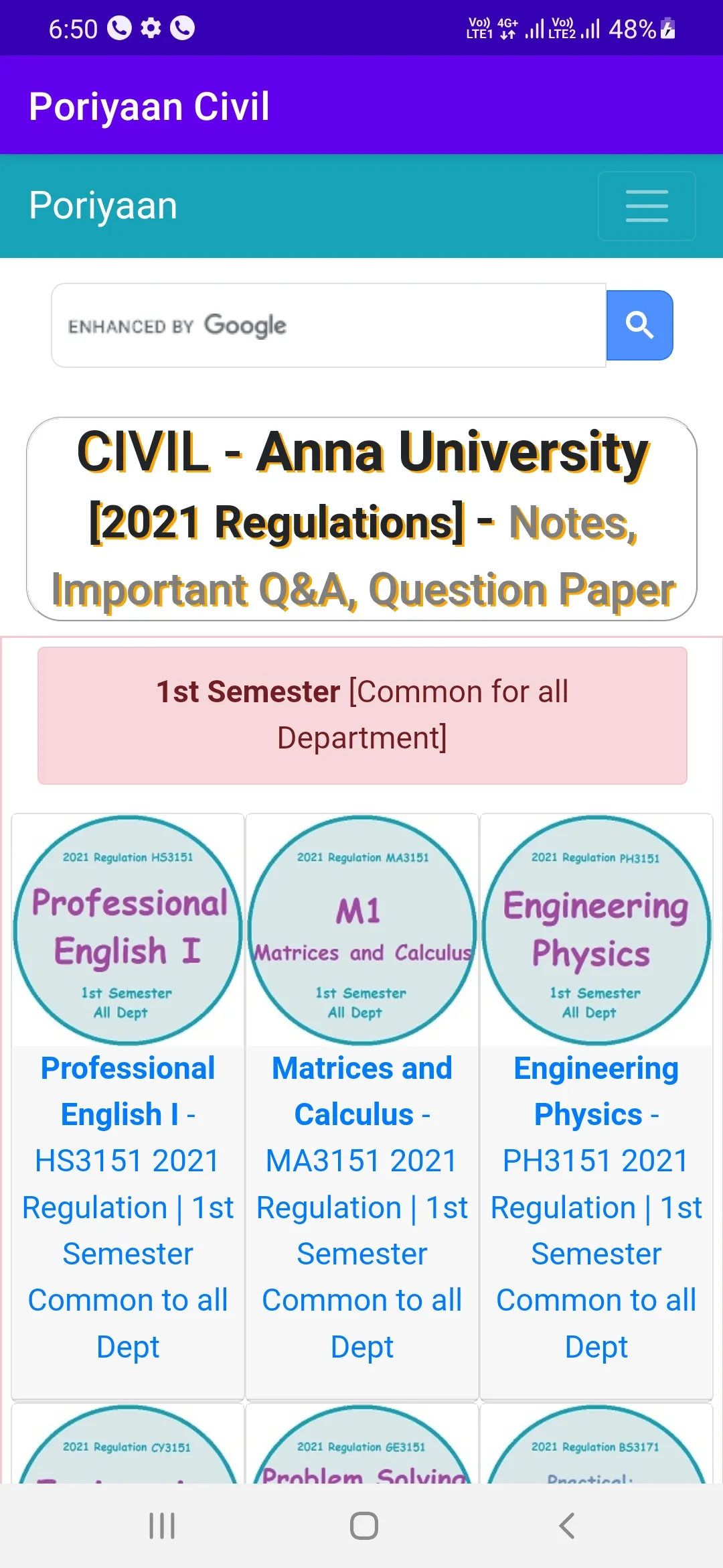 Poriyaan: Civil AnnaUniversity | Indus Appstore | Screenshot