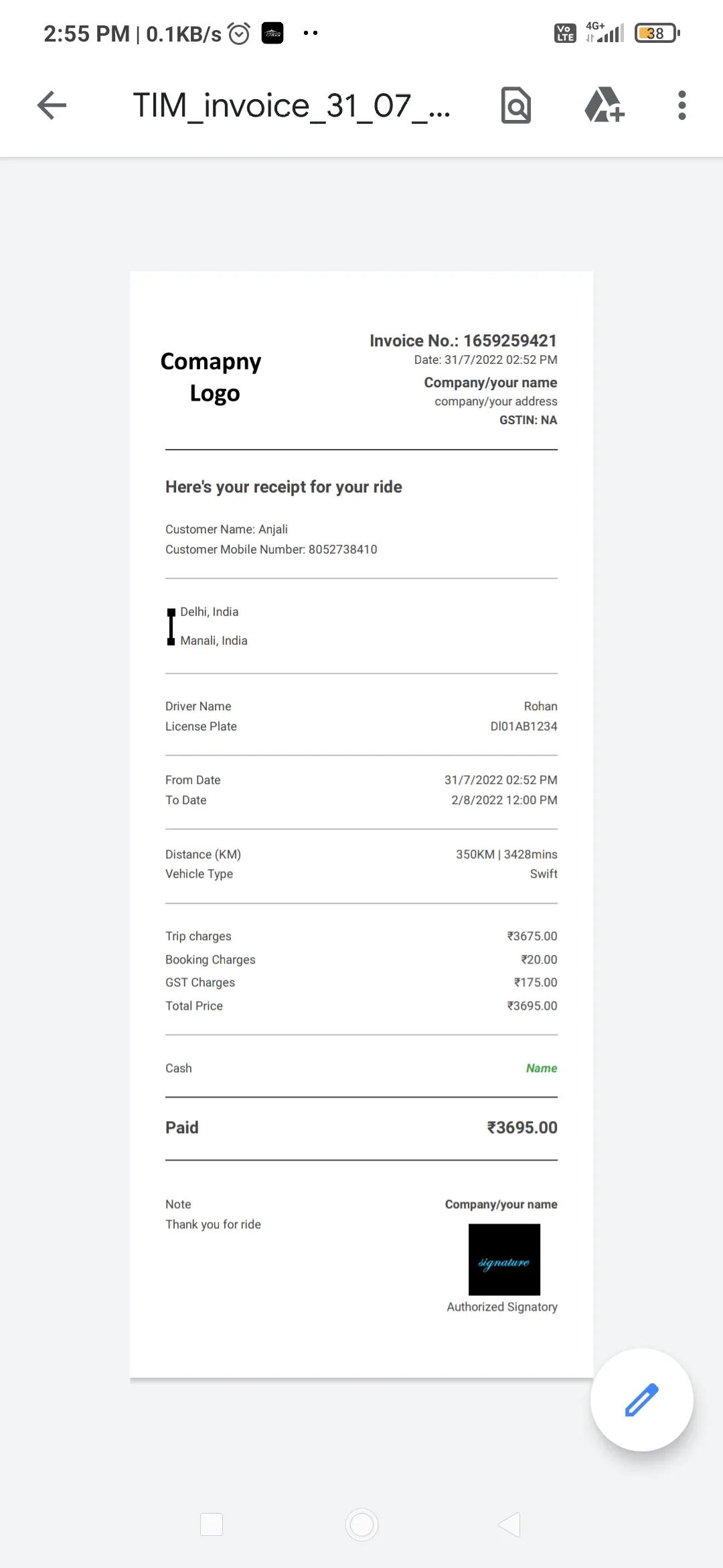 Taxi Invoice Maker - Billing | Indus Appstore | Screenshot