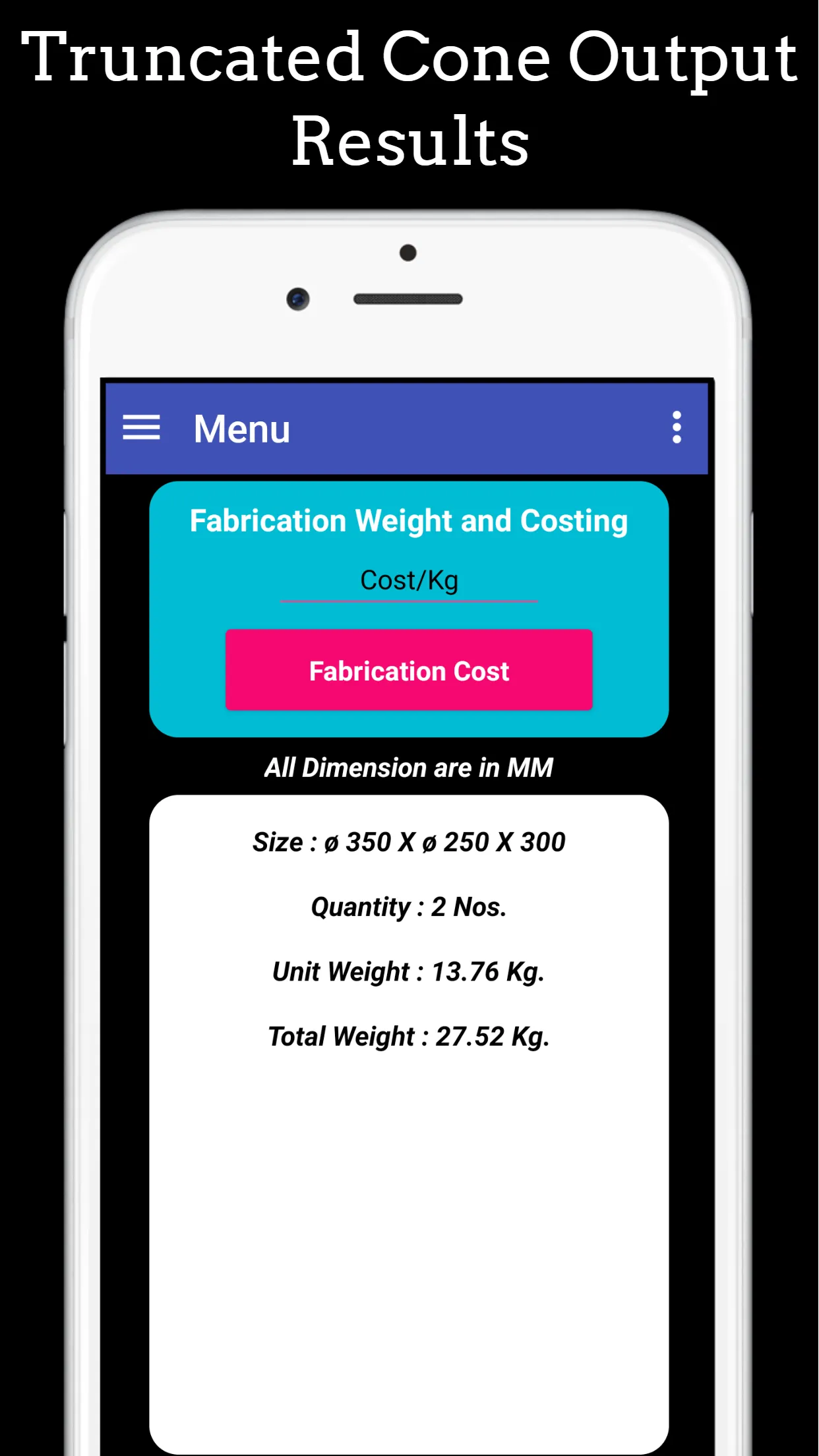 Fabrication Weight & Cost Calc | Indus Appstore | Screenshot