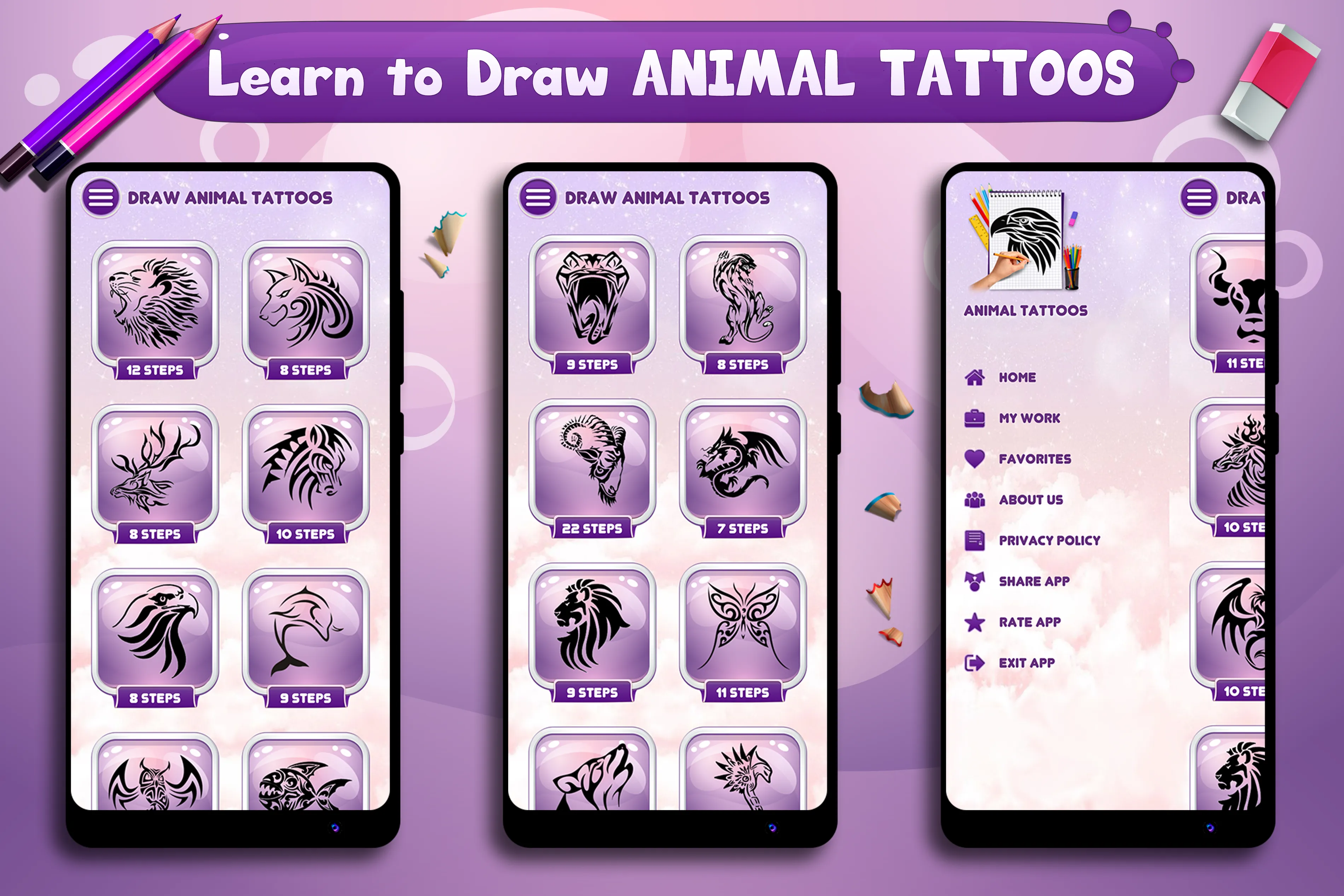 Learn to Draw Animal Tattoos | Indus Appstore | Screenshot