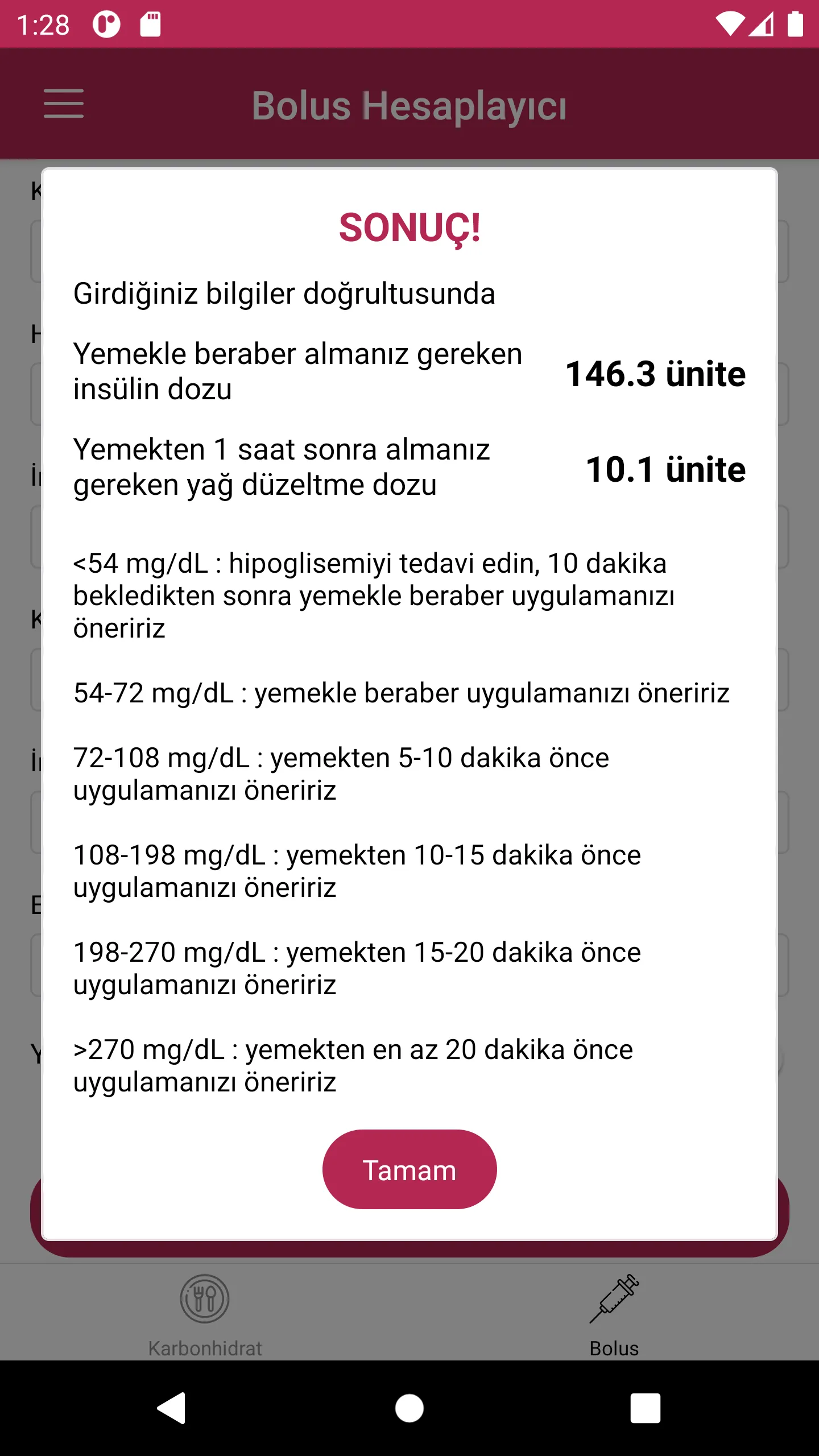 Karbonhidrat-Bolus Hesaplayıcı | Indus Appstore | Screenshot