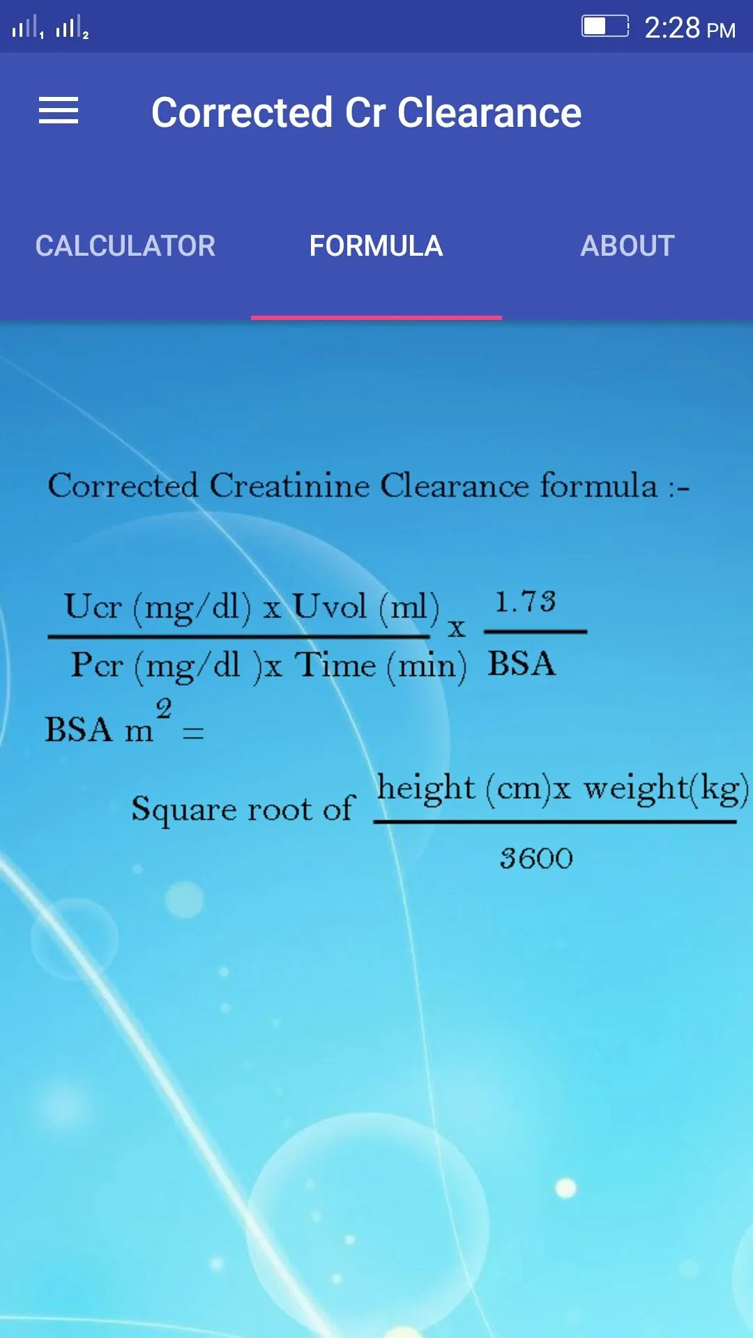 Creatinine Clearance Rate | Indus Appstore | Screenshot