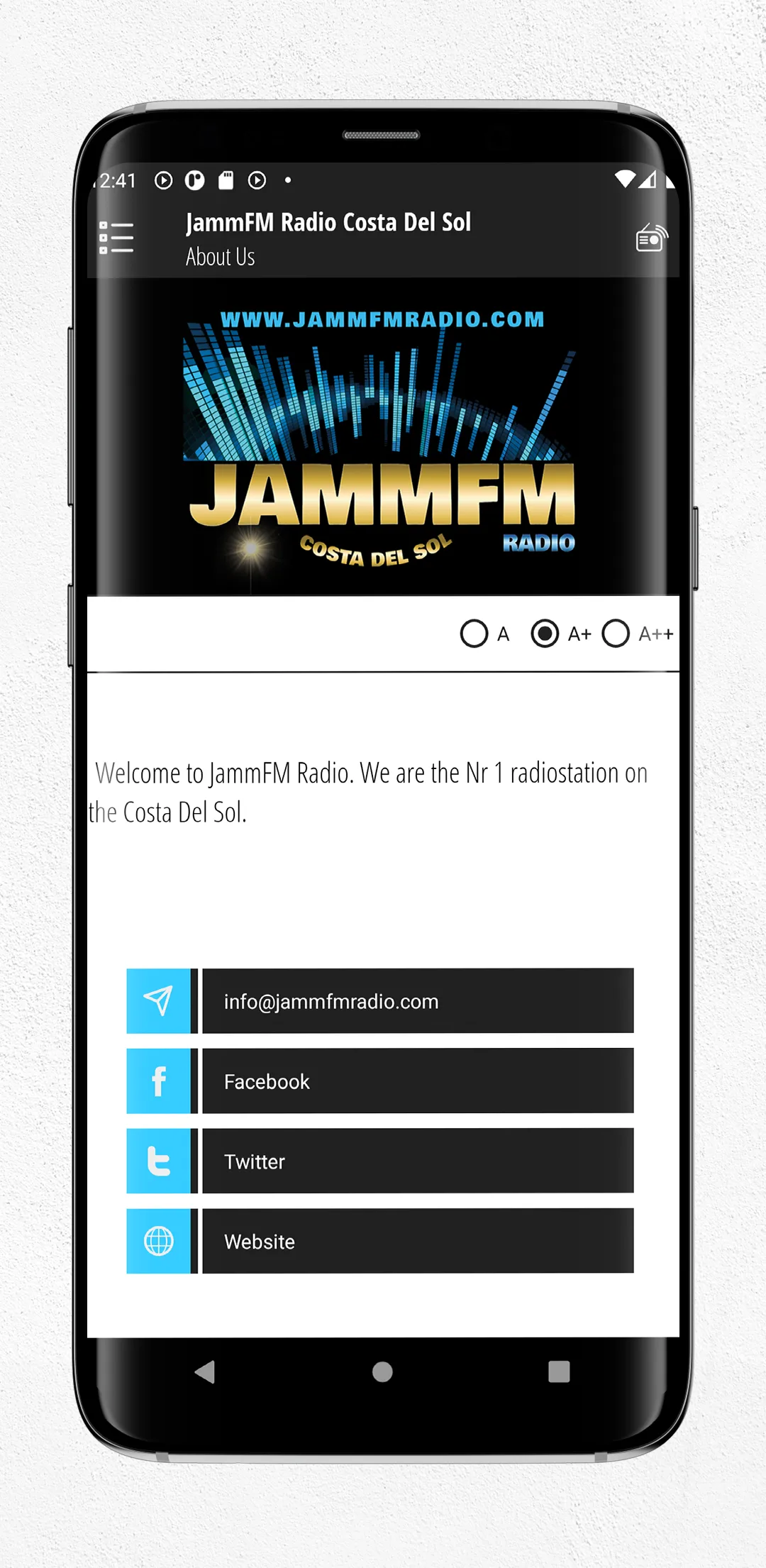 JammFM Radio Costa Del Sol | Indus Appstore | Screenshot