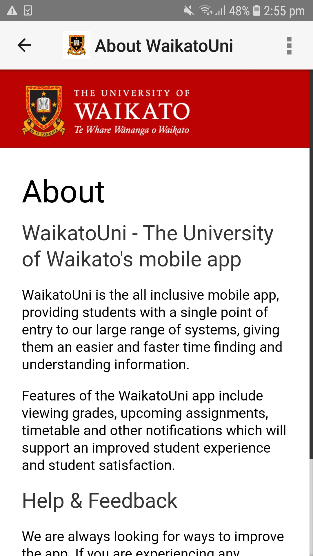 WaikatoUni | Indus Appstore | Screenshot