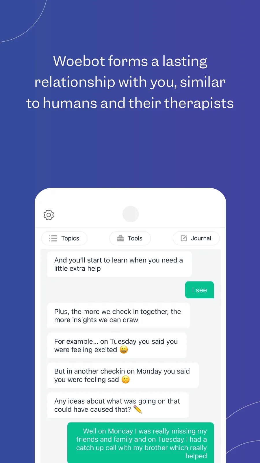 Woebot: The Mental Health Ally | Indus Appstore | Screenshot