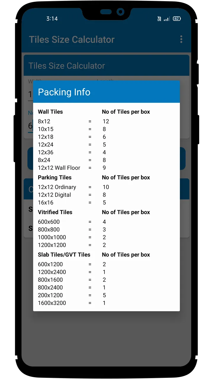 Tiles Work Per Box Calculation | Indus Appstore | Screenshot