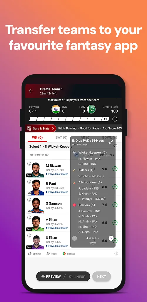 11Wizards: Fantasy Lineup App | Indus Appstore | Screenshot