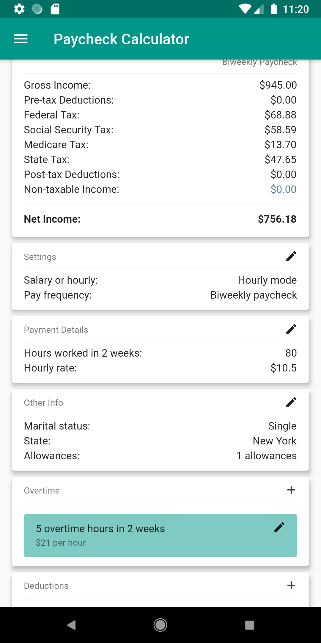 Paycheck Calculator (US) | Indus Appstore | Screenshot