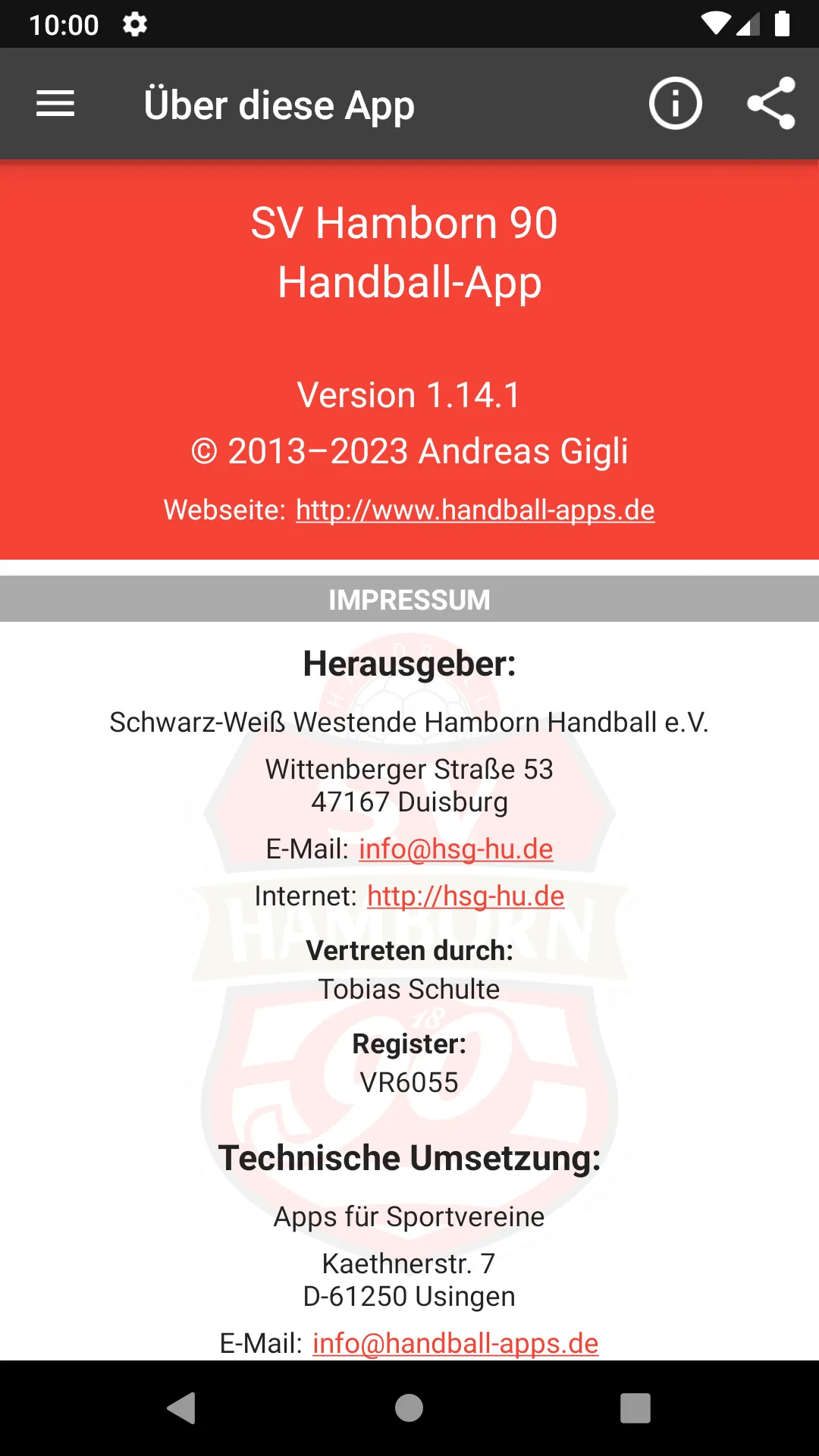 SV Hamborn 1890 Handball | Indus Appstore | Screenshot