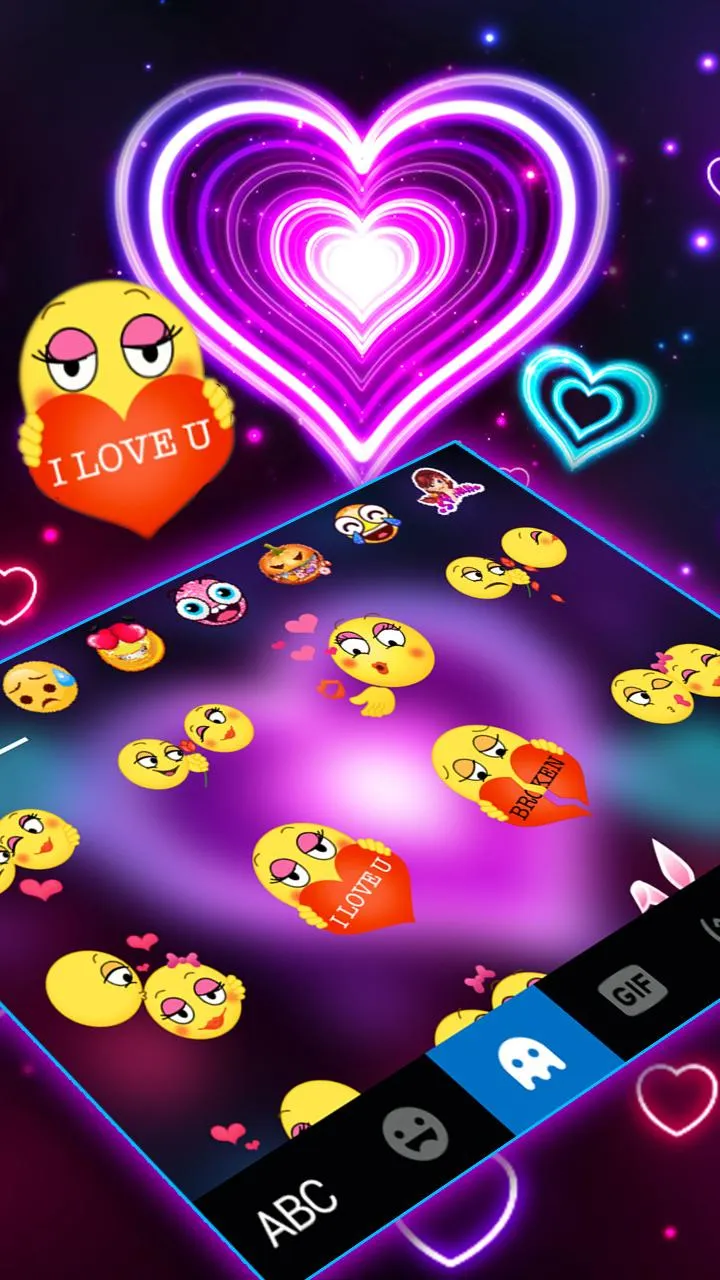 Neon 3d Heart Keyboard Theme | Indus Appstore | Screenshot