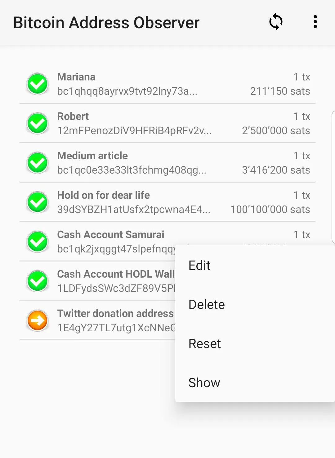 Bitcoin Address Observer | Indus Appstore | Screenshot