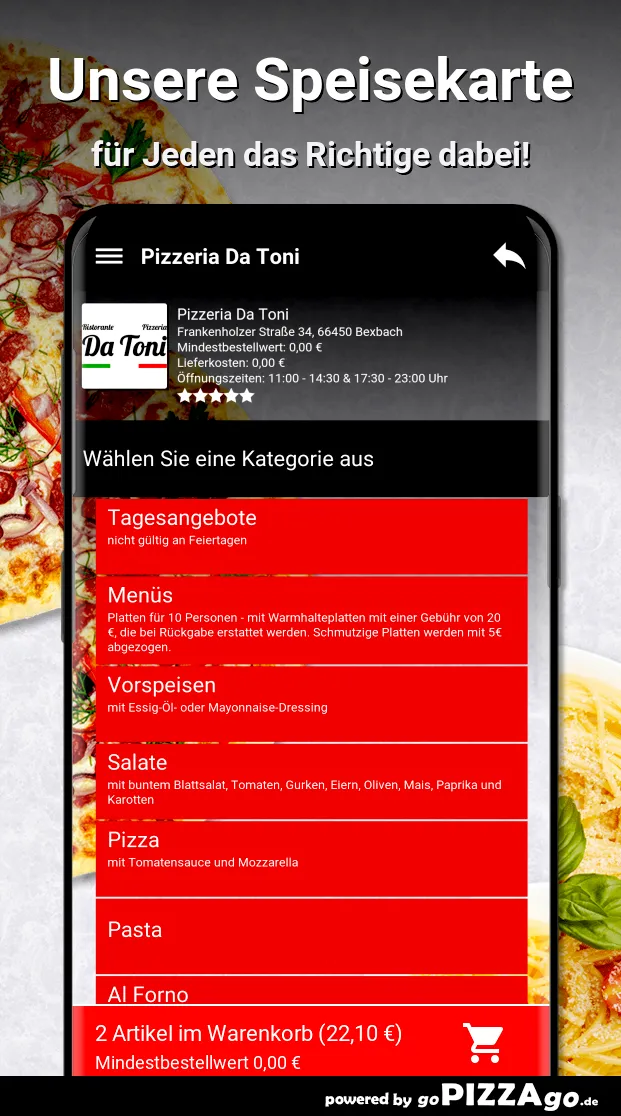 Pizzeria Da Toni Bexbach | Indus Appstore | Screenshot